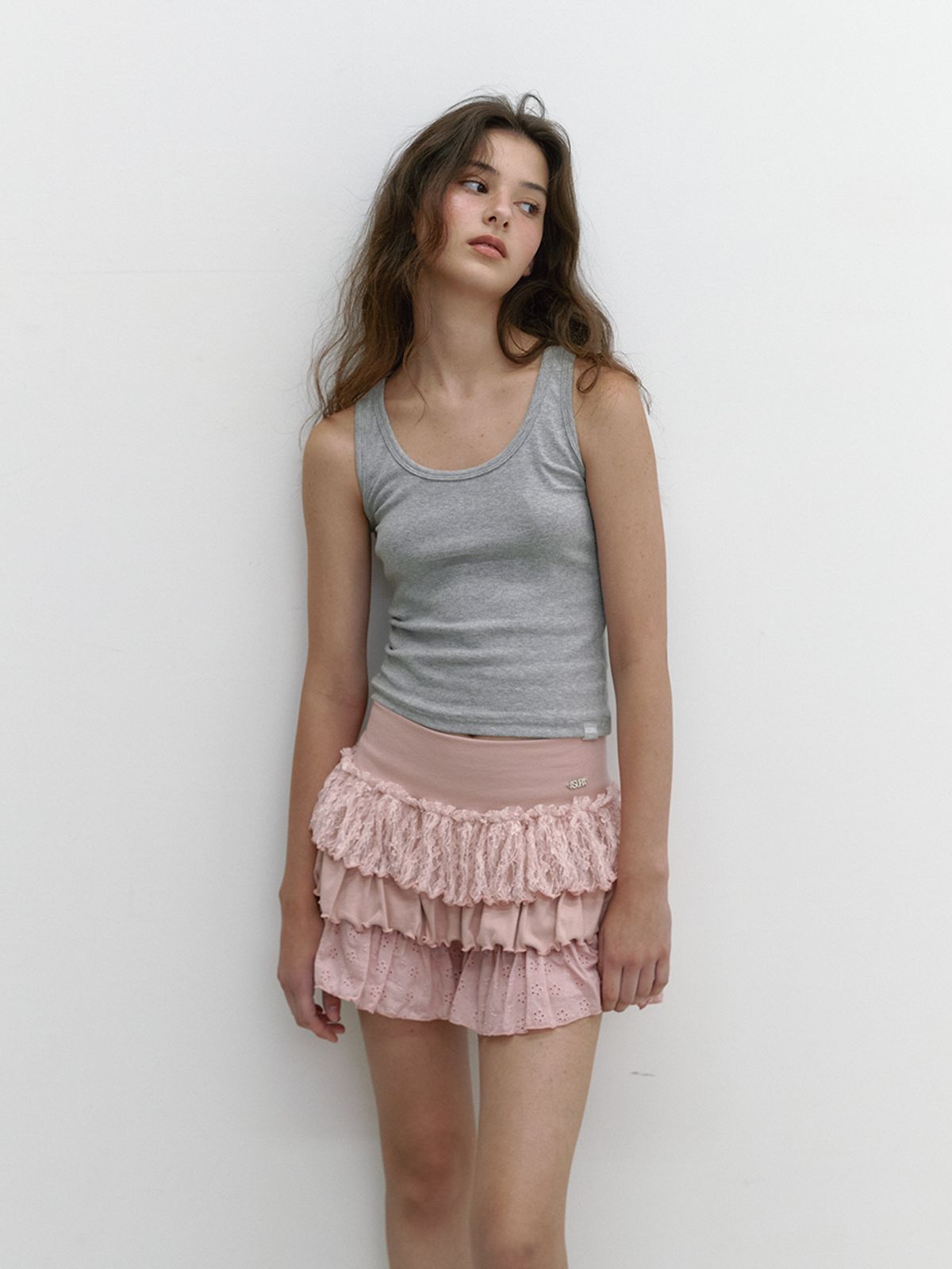아수라(ASURA) LACE JERSEY CANCAN SKIRT (PINK)
