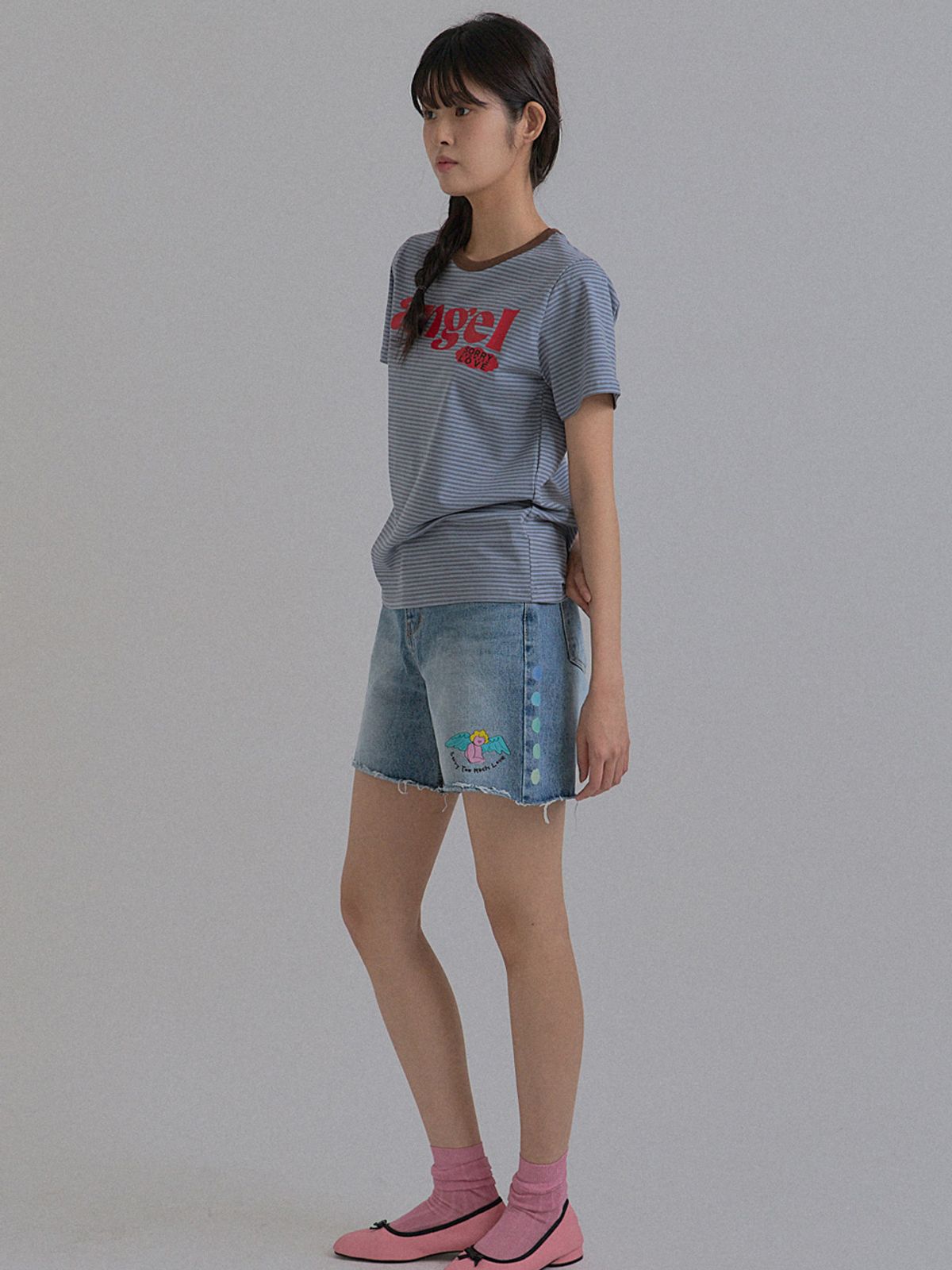 쏘리, 투 머치 러브(SORRY, TOO MUCH LOVE) Angel Stripe Neck Combo T-shirt_Blue