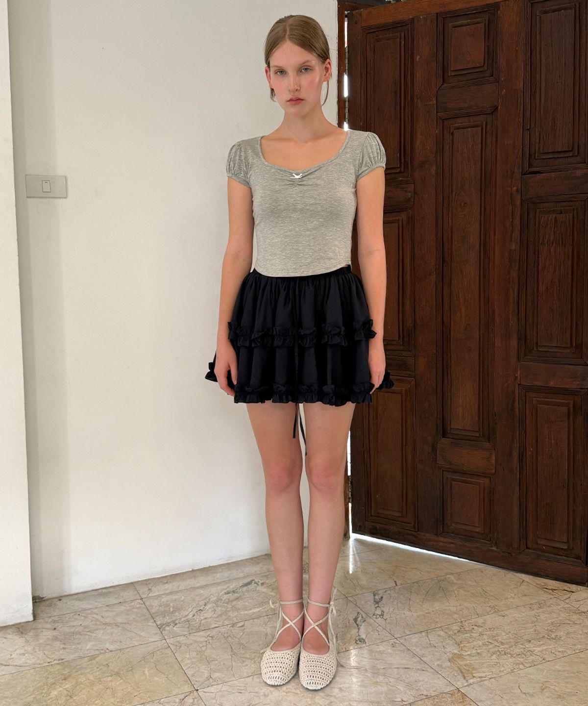 시눈(SINOON) Double Frill Skirt (Navy)