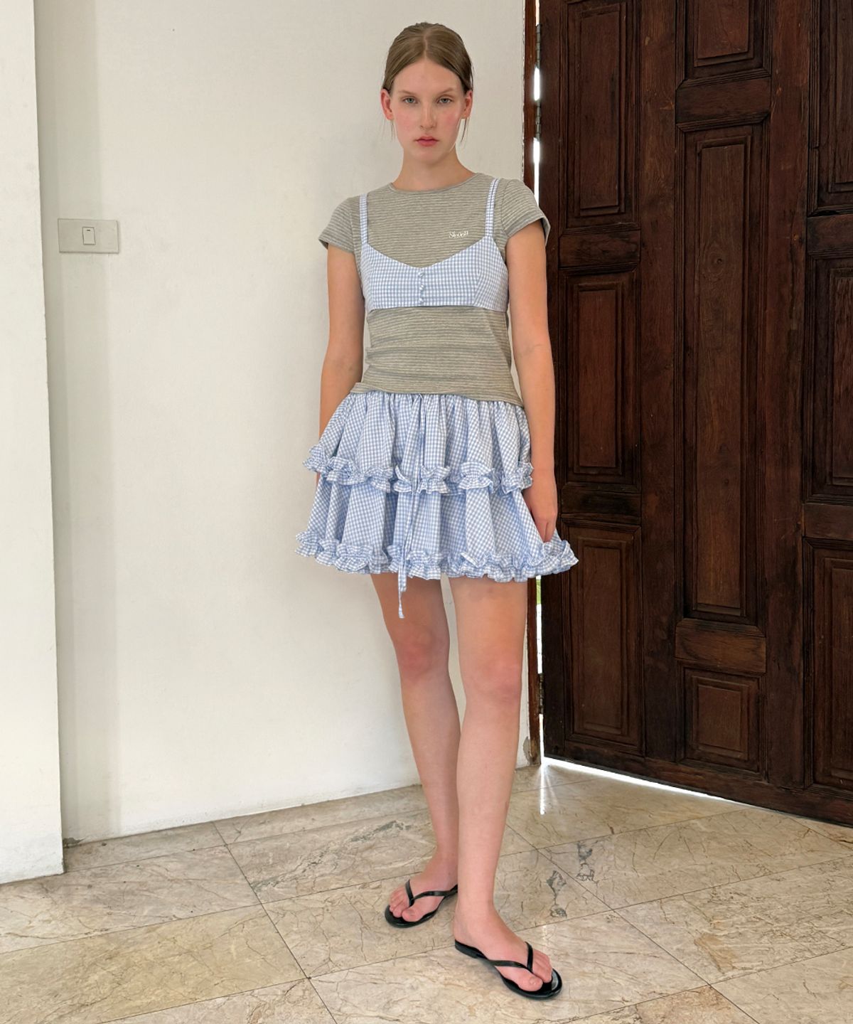 시눈(SINOON) Double Frill Skirt (Blue)