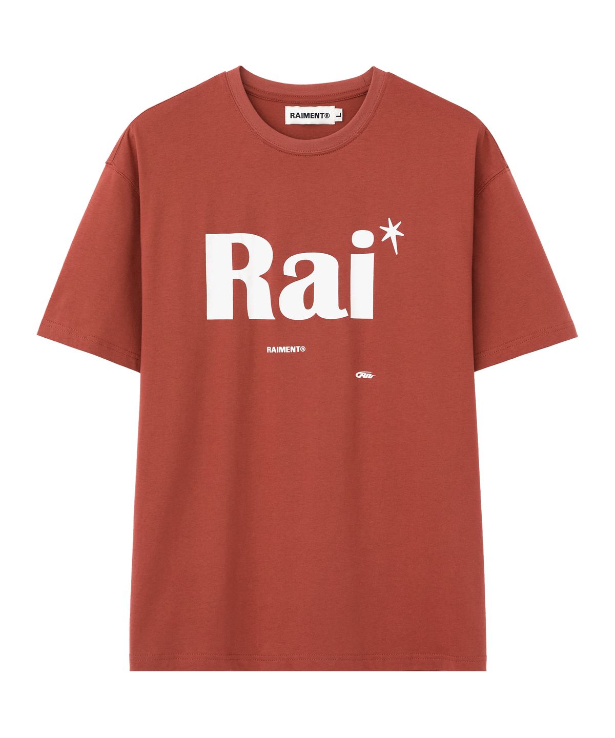 레이몬트(RAIMENT) 에센셜  RAI 로고 솔리드 반팔 티셔츠_브릭레드