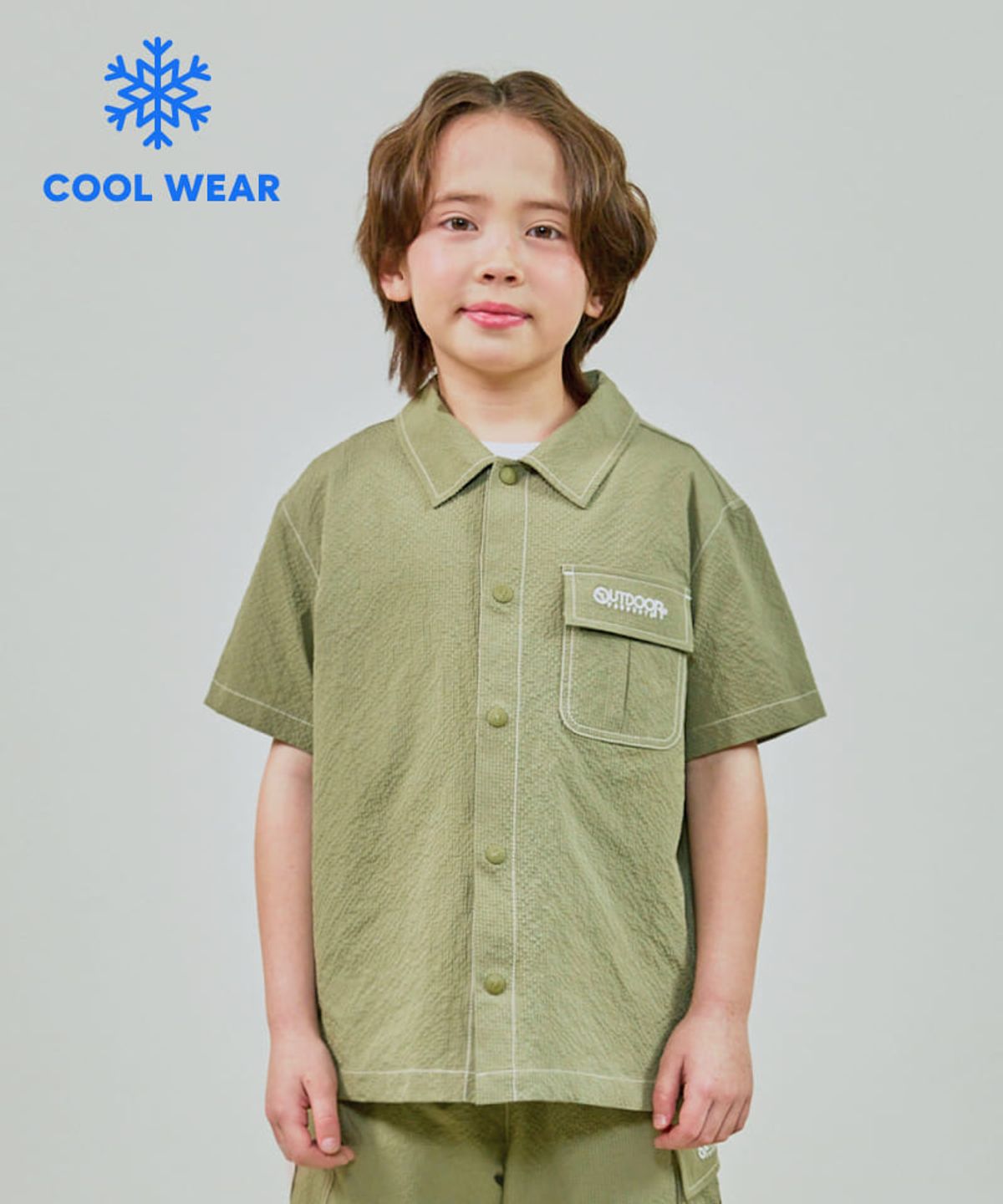 아웃도어 프로덕츠 키즈(OUTDOOR PRODUCTS KIDS) 시어서커 반팔 셔츠 (카키) OD252ISH18_KHA