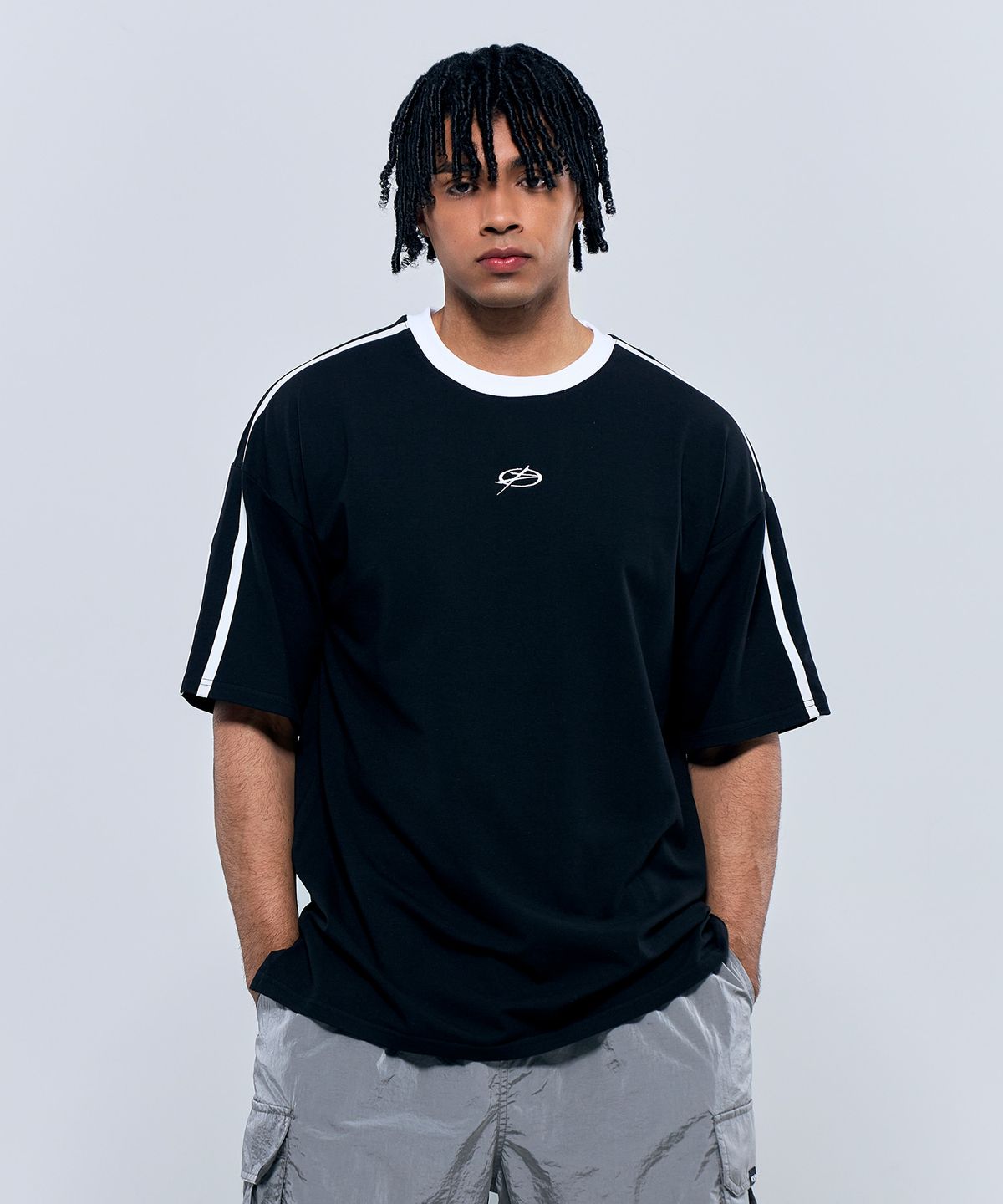 피지컬가먼츠(PHYSICAL GARMENTS) P2541 모달스판 라인 심볼 오버핏반팔 [2COLOR]