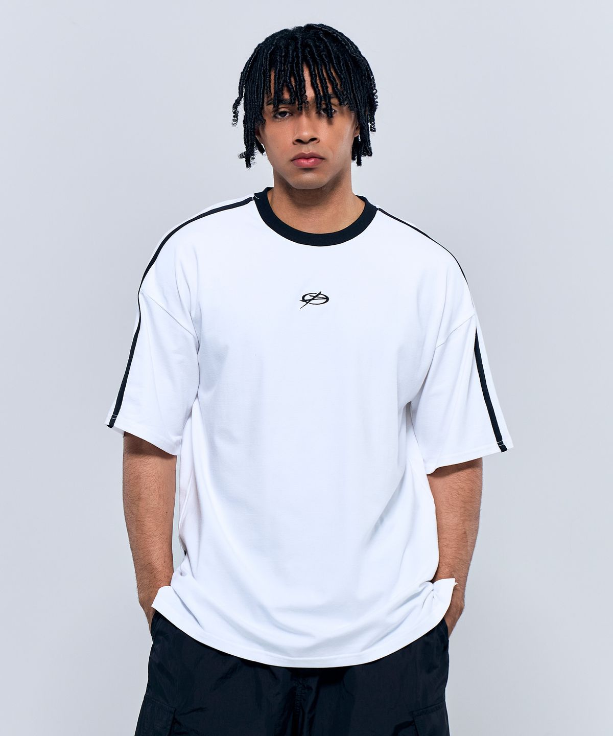 피지컬가먼츠(PHYSICAL GARMENTS) P2541 모달스판 라인 심볼 오버핏반팔 [2COLOR]