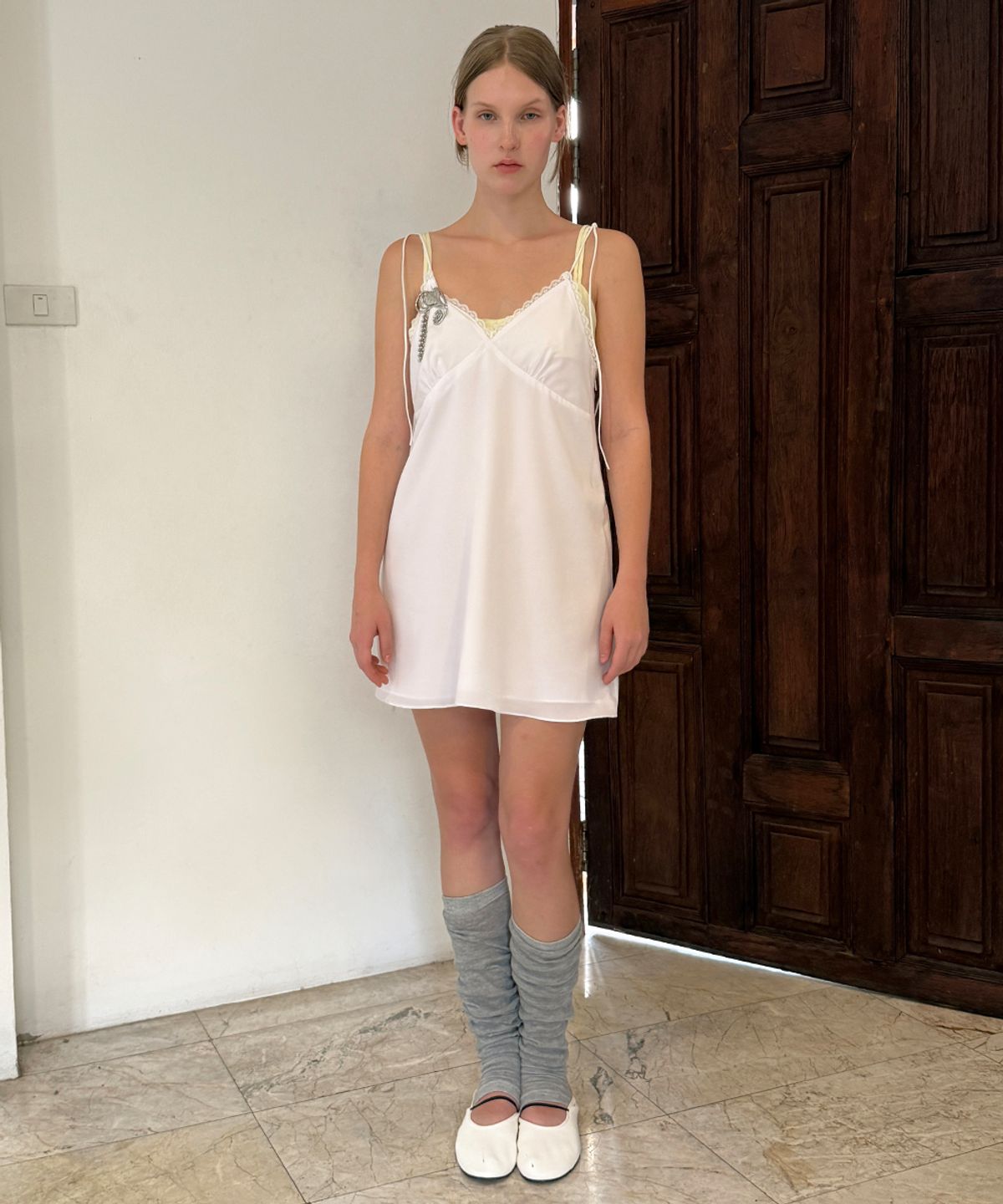 시눈(SINOON) Lace Flared Mini Dress (White)