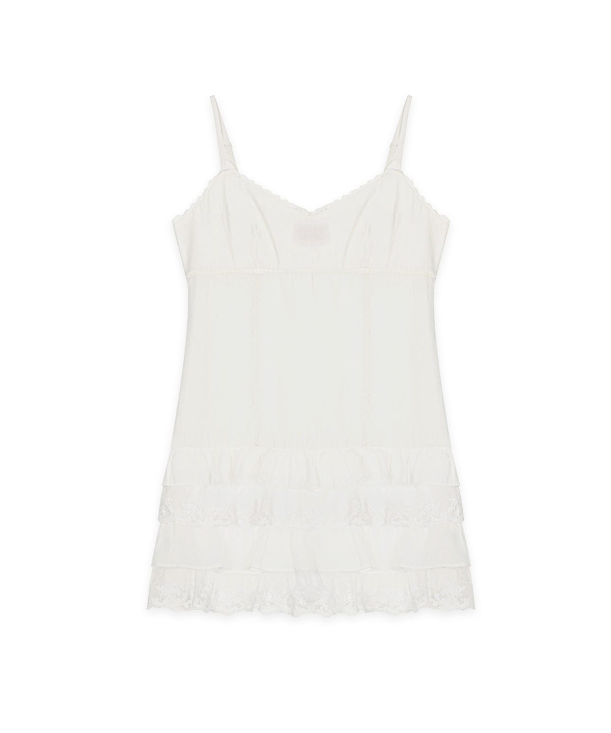 시눈(SINOON) V-Neck Lace Mix Silky Dress (White)
