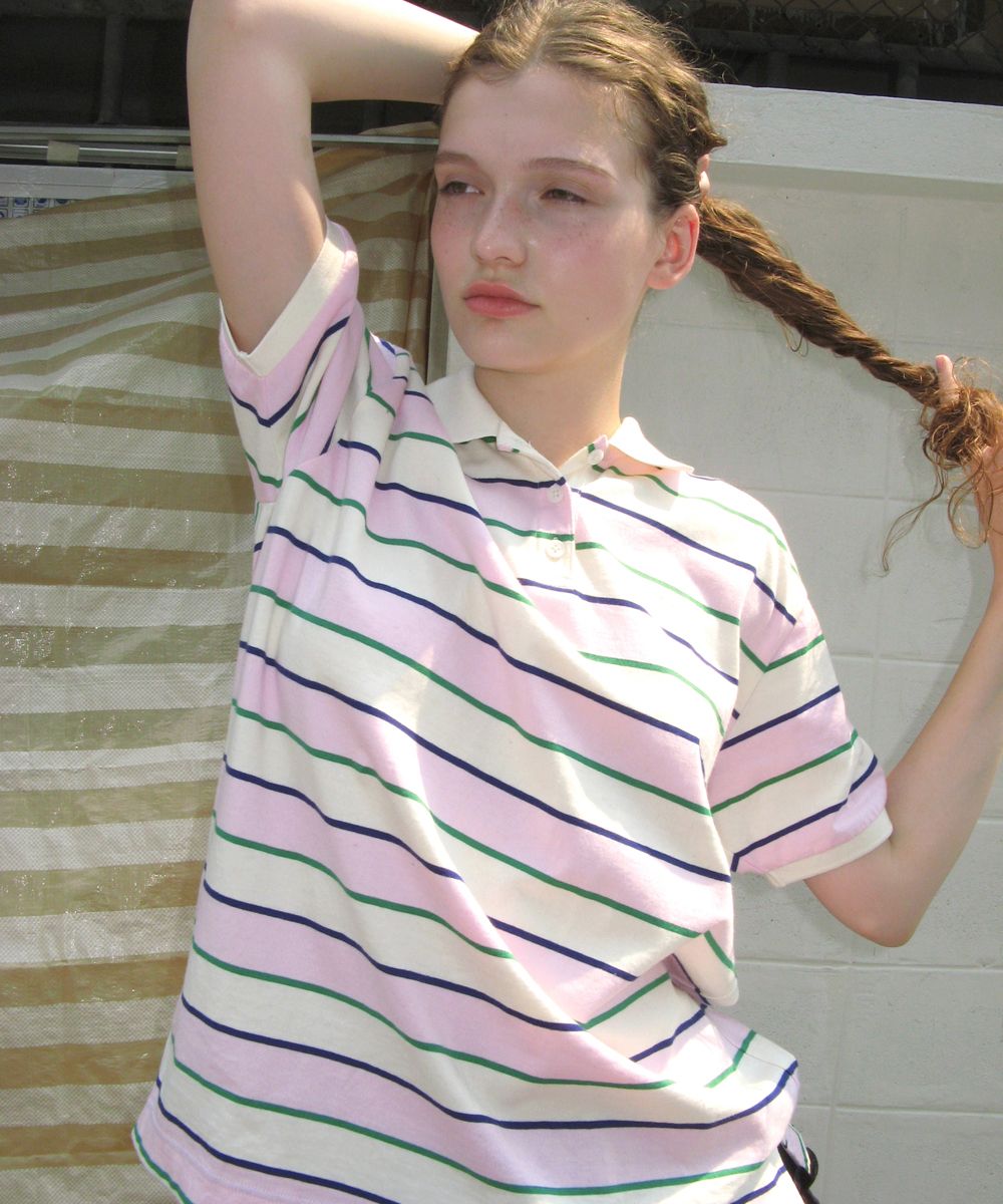 【Sinoon】 Bold Stripe Half Sleeve PK Shirt 3色 SINOON