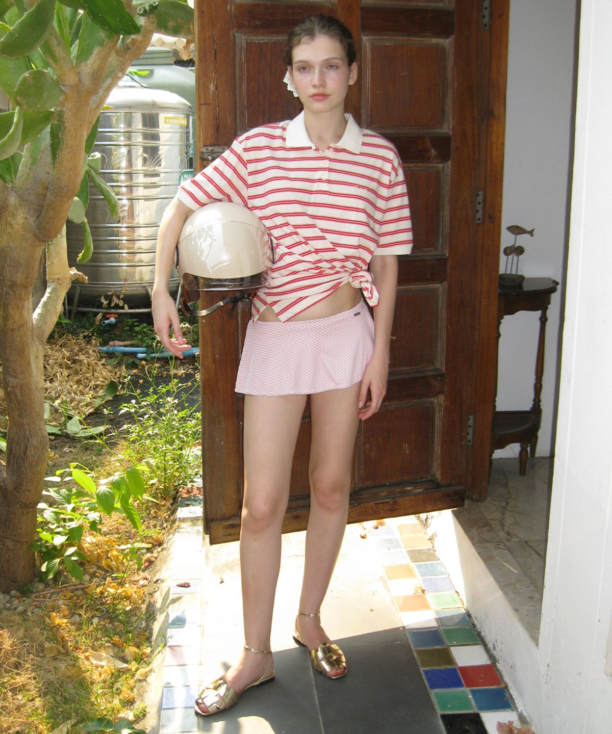 시눈(SINOON) Stripe Half Sleeve PK Shirt (Red)