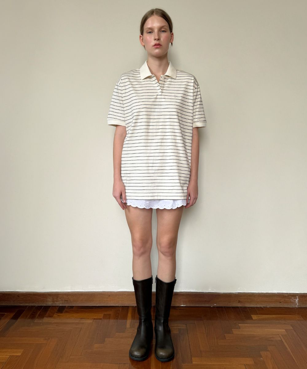 MUSINSA | SINOON Stripe Half Sleeve PK Shirt (Ivory)
