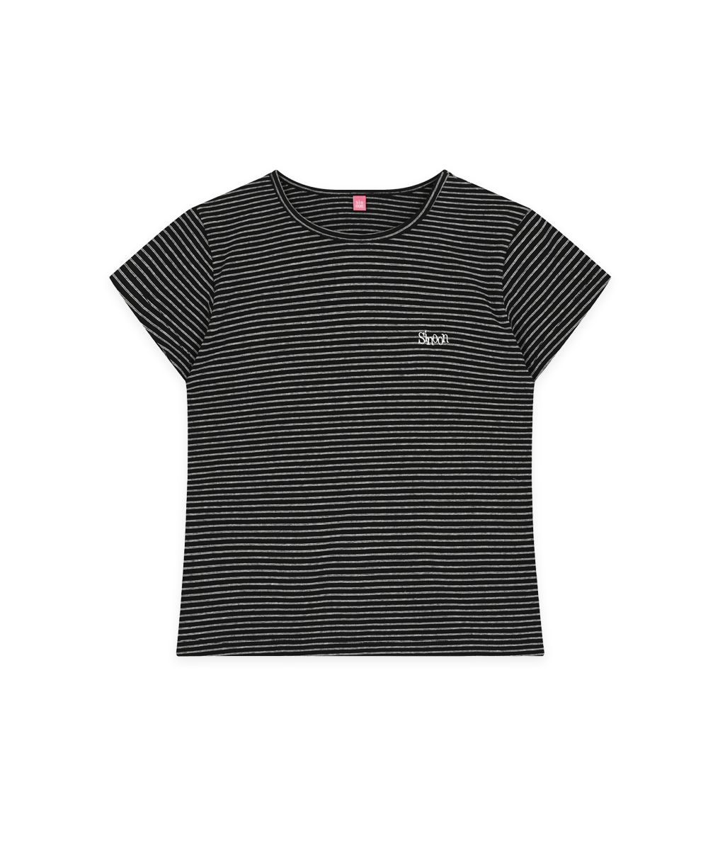 ★sinoon★Stripe Cap Sleeve T-shirt MUSINSA | SINOON Stripe Cap Sleeve T-shirt (Black)