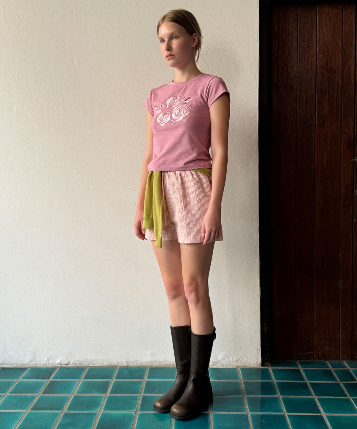 시눈(SINOON) Rose Punching T-Shirt (Pink)