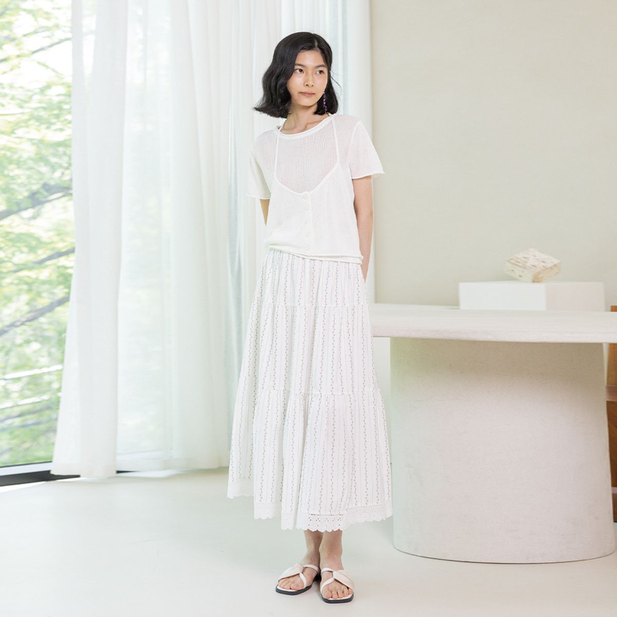 랭썬(LANGSON) LS_Hollow two-piece knit top_WHITE