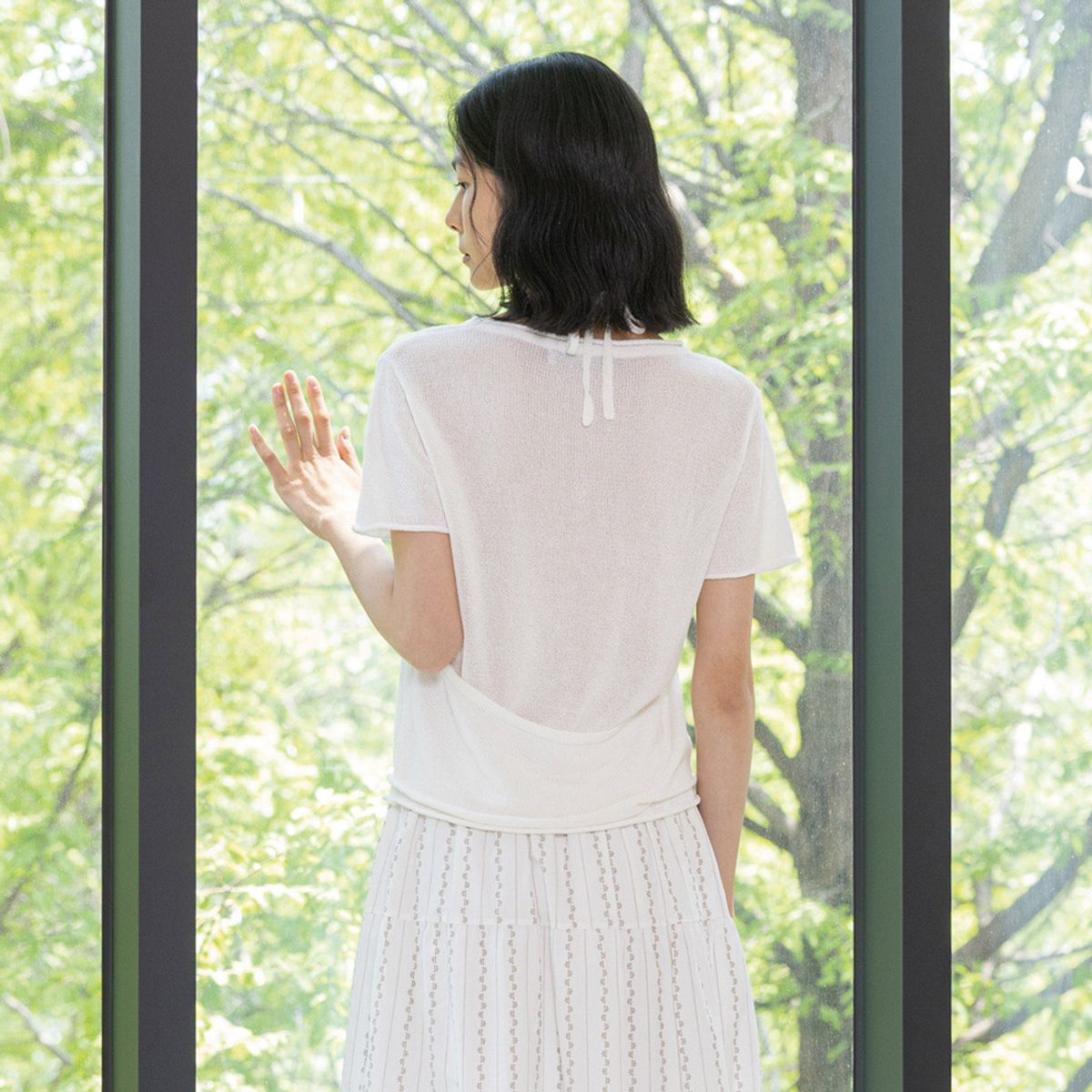 랭썬(LANGSON) LS_Hollow two-piece knit top_WHITE