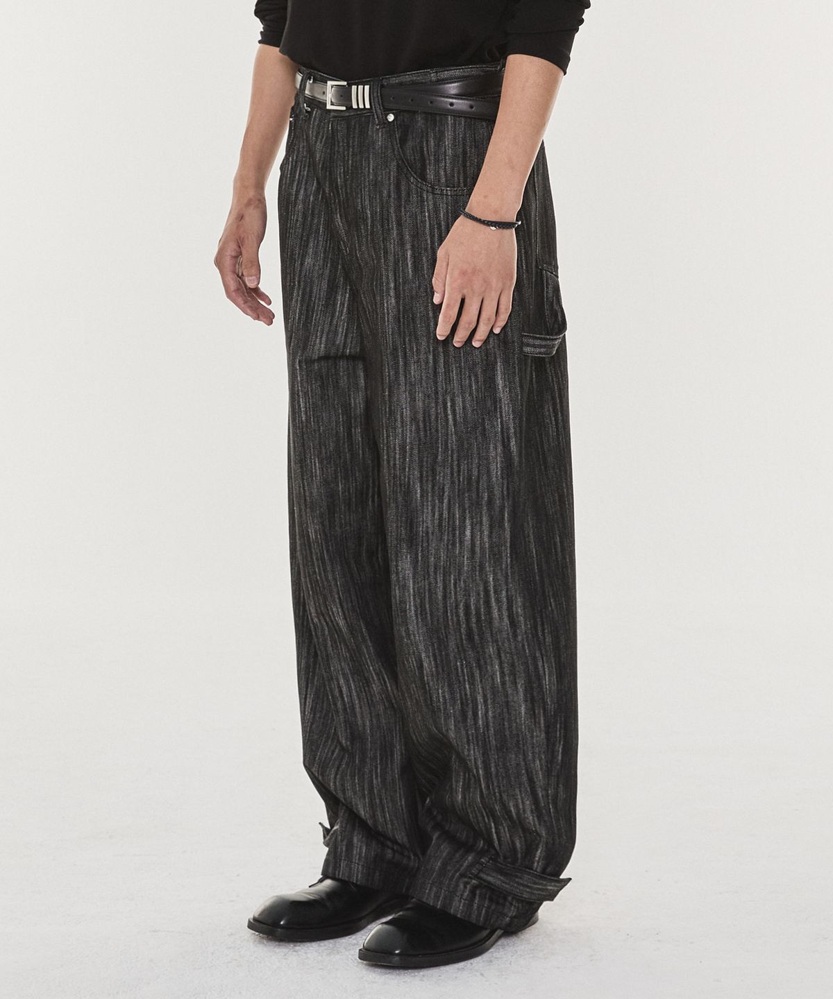 기철(KICHUL) Hem button wide denim pants (raw black)