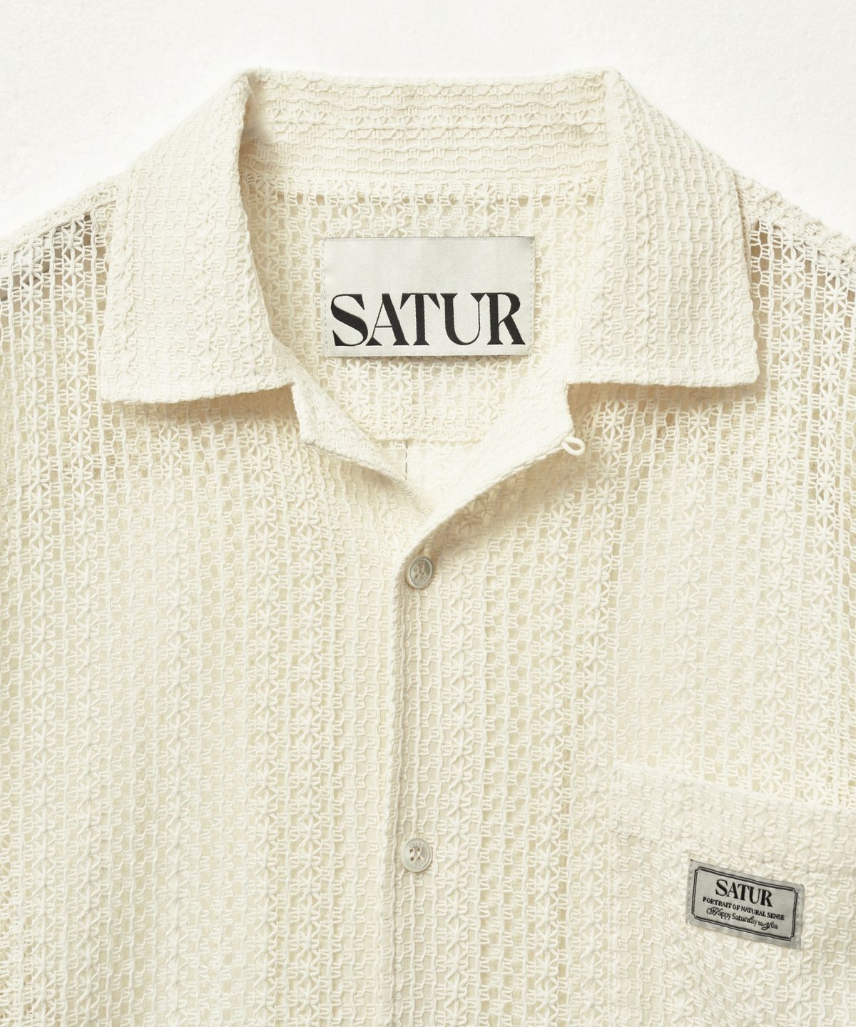 세터(SATUR) 크로셰 오픈 칼라 하프 셔츠 크림