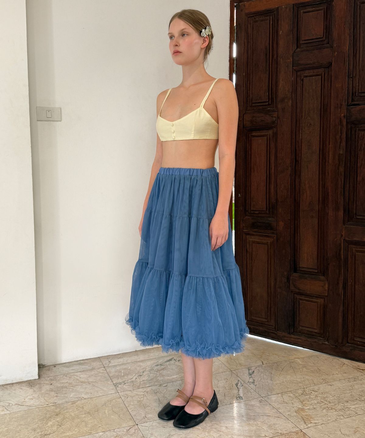 시눈(SINOON) [레드벨벳 조이 착용] Three Button Layered Bustier (Cream Yellow)