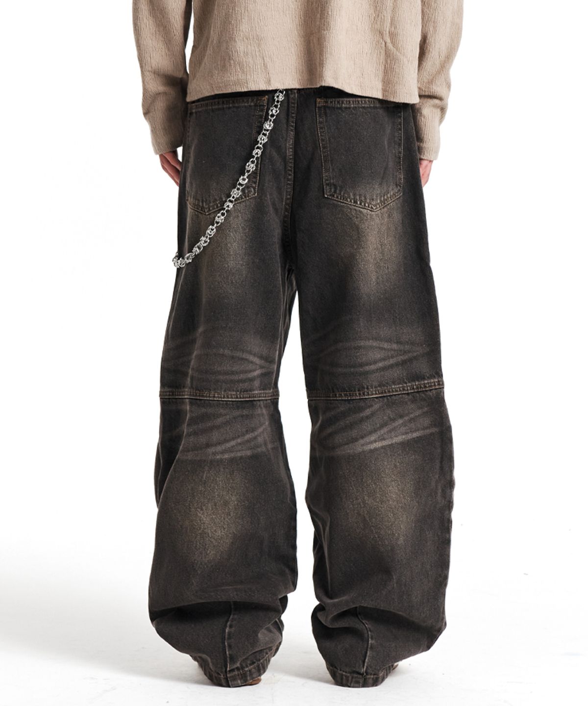 기철(KICHUL) Washed Biker Denim Pants (Black)