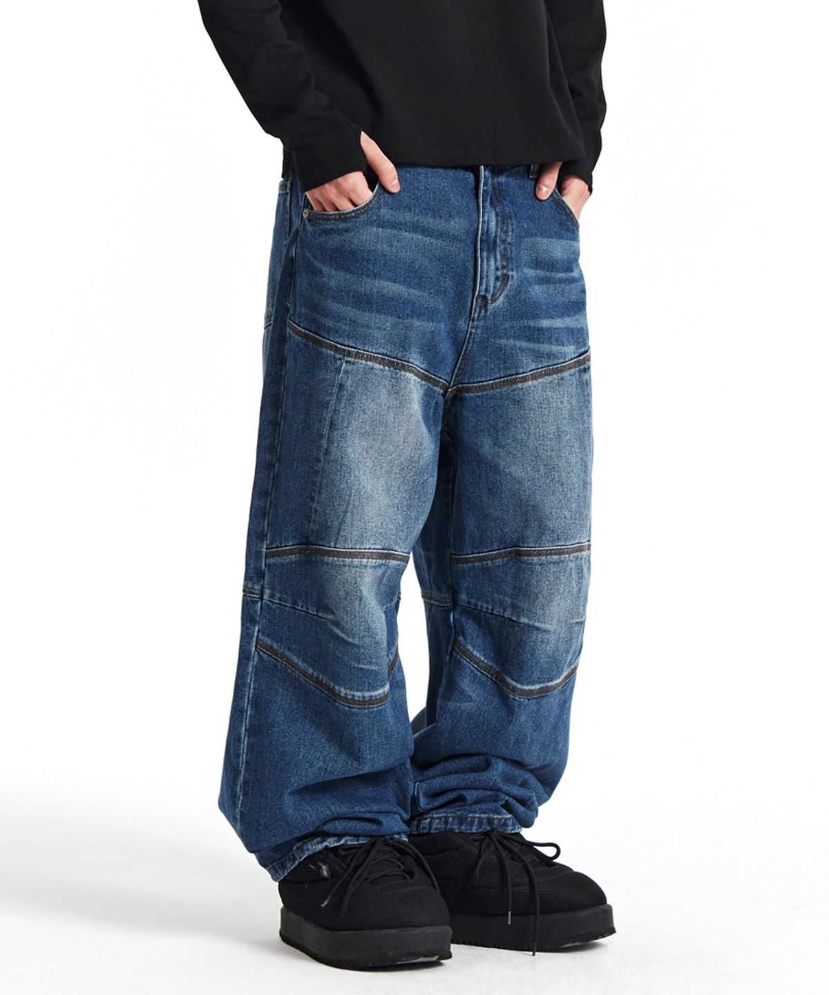 기철(KICHUL) Washed Biker Denim Pants (Indigo)