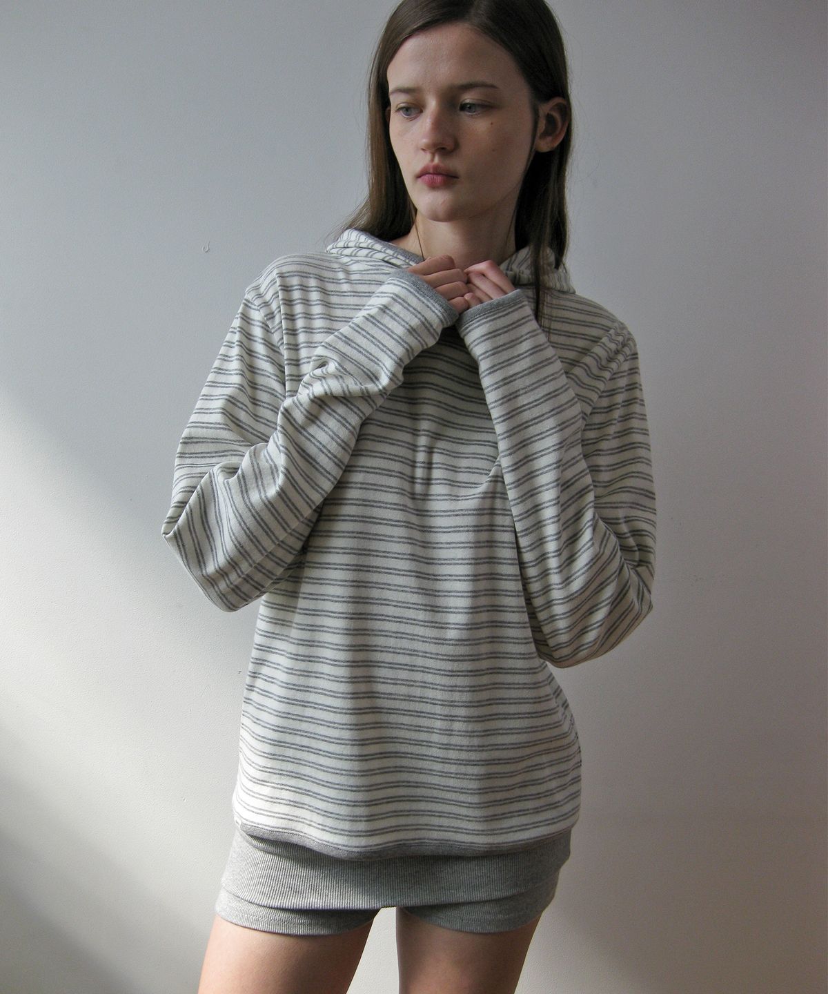 나츠(NAATS) Stripe comfort hoodie, ivory