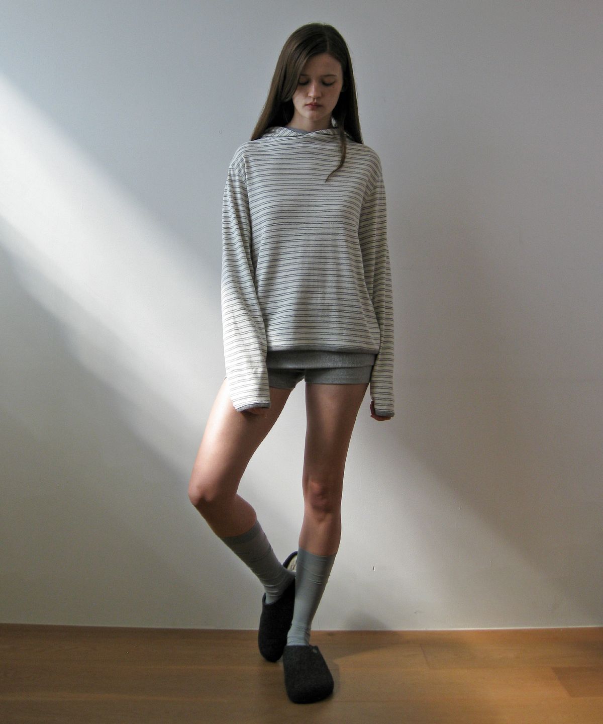 나츠(NAATS) Stripe comfort hoodie, ivory