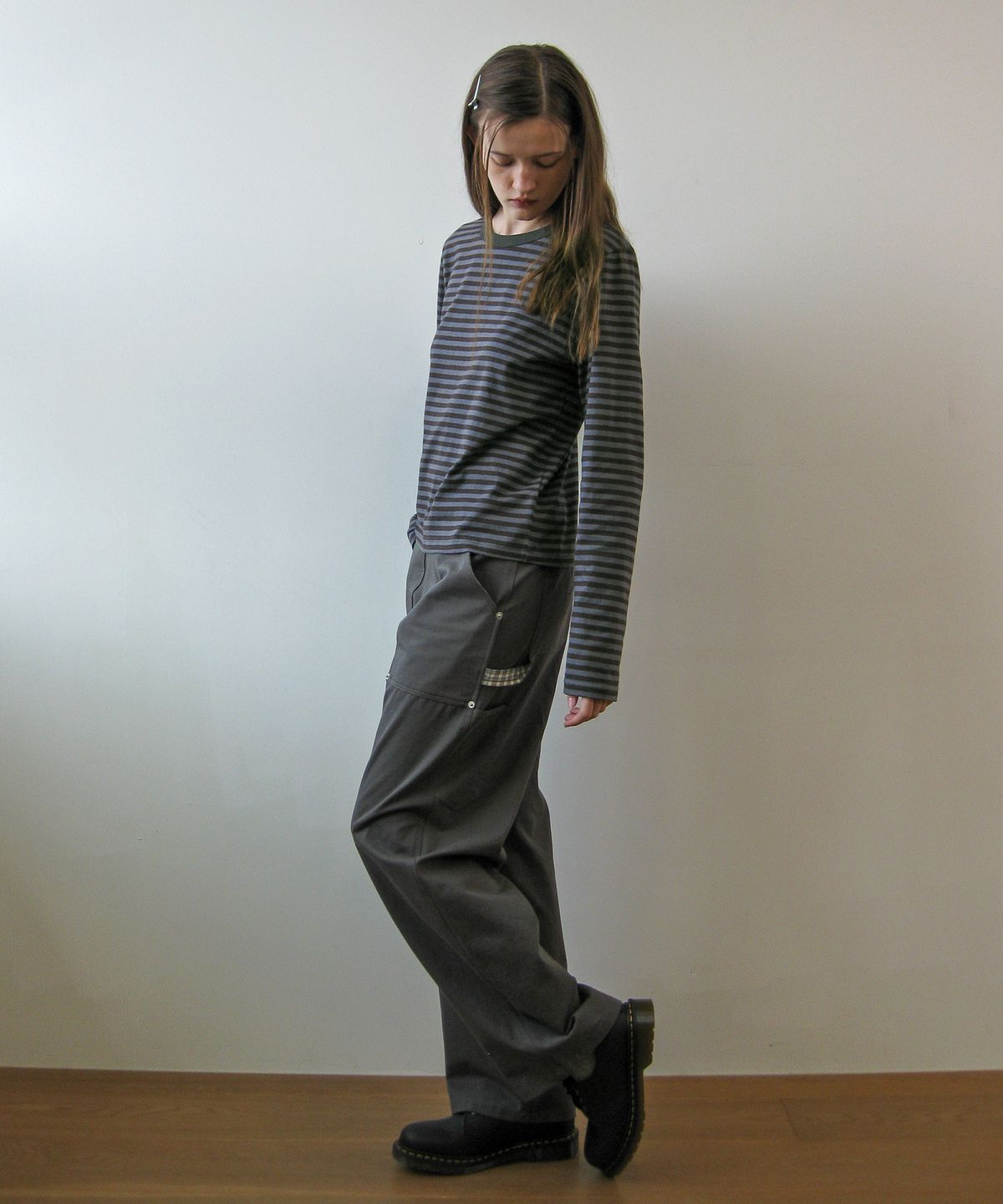 나츠(NAATS) Stripe comfort long sleeve, charcoal