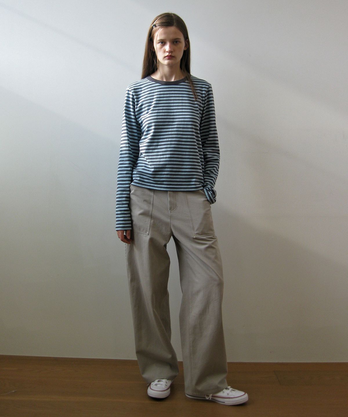 나츠(NAATS) Stripe comfort long sleeve, light blue