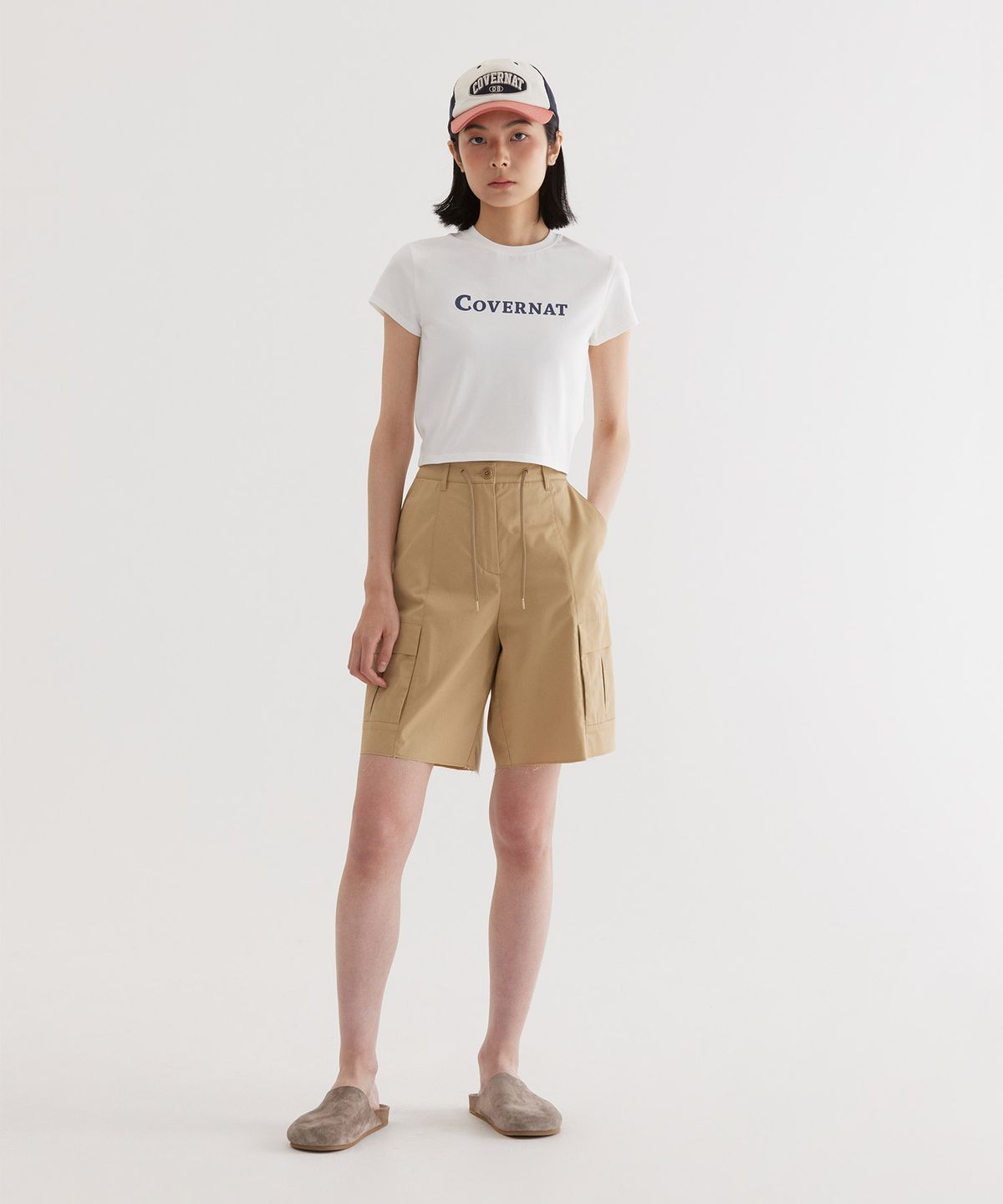 커버낫(COVERNAT) (W) 어센틱 로고 베이비핏 티셔츠 White