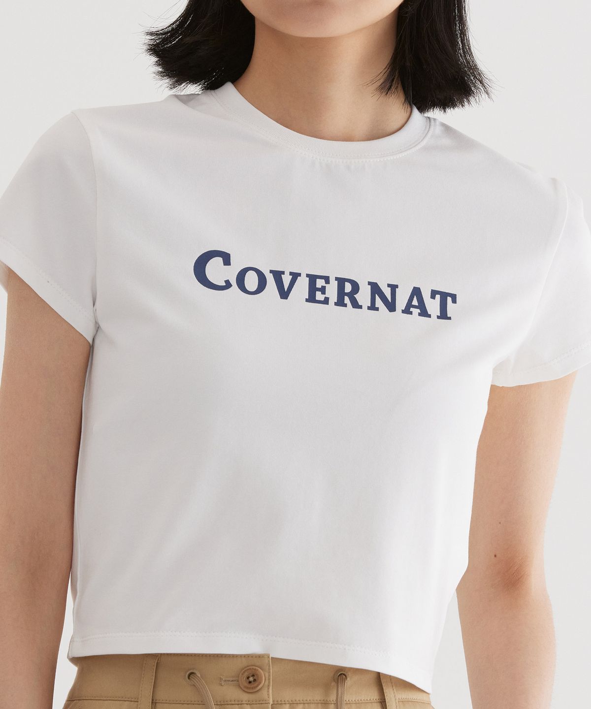 커버낫(COVERNAT) (W) 어센틱 로고 베이비핏 티셔츠 White