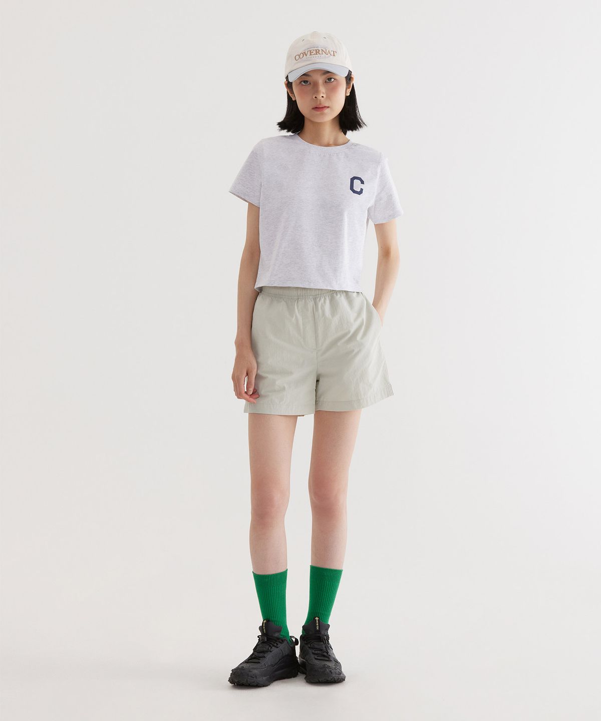 커버낫(COVERNAT) (W) C로고 크롭 티셔츠 Heather Gray