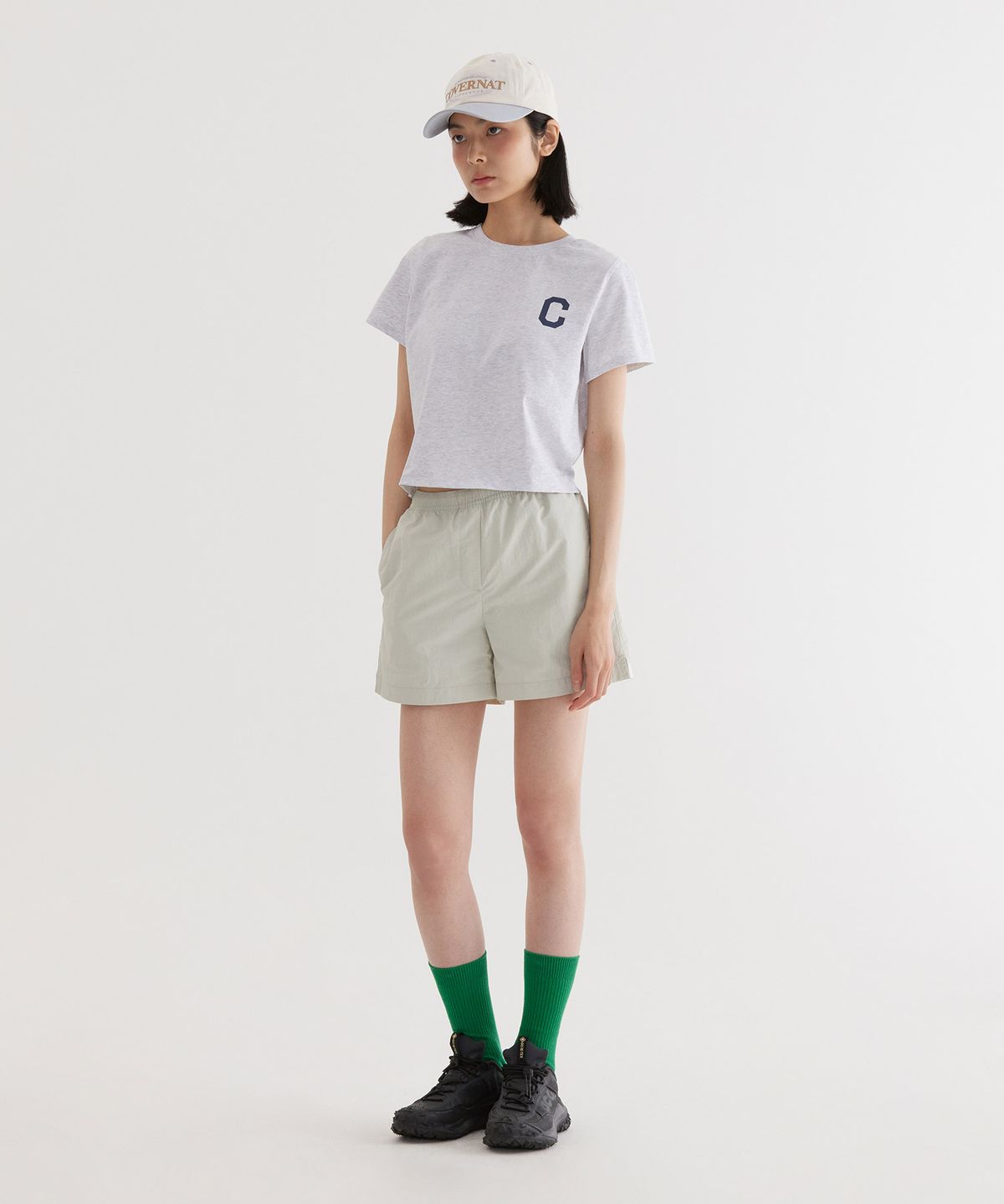 커버낫(COVERNAT) (W) C로고 크롭 티셔츠 Heather Gray