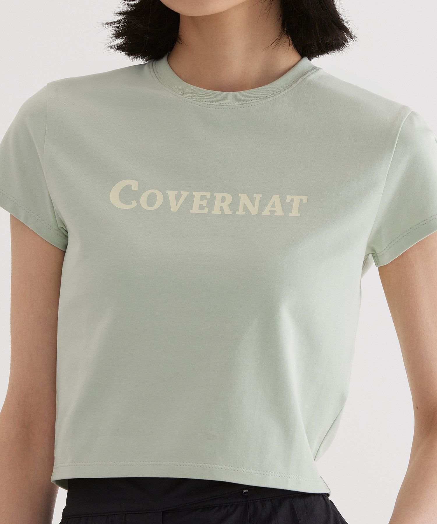 Tシャツ・カットソー COVERNAT Small Authentic T-Shirt Light Green MUSINSA | COVERNAT (W) Authentic Logo Baby Fit T-Shirt Light