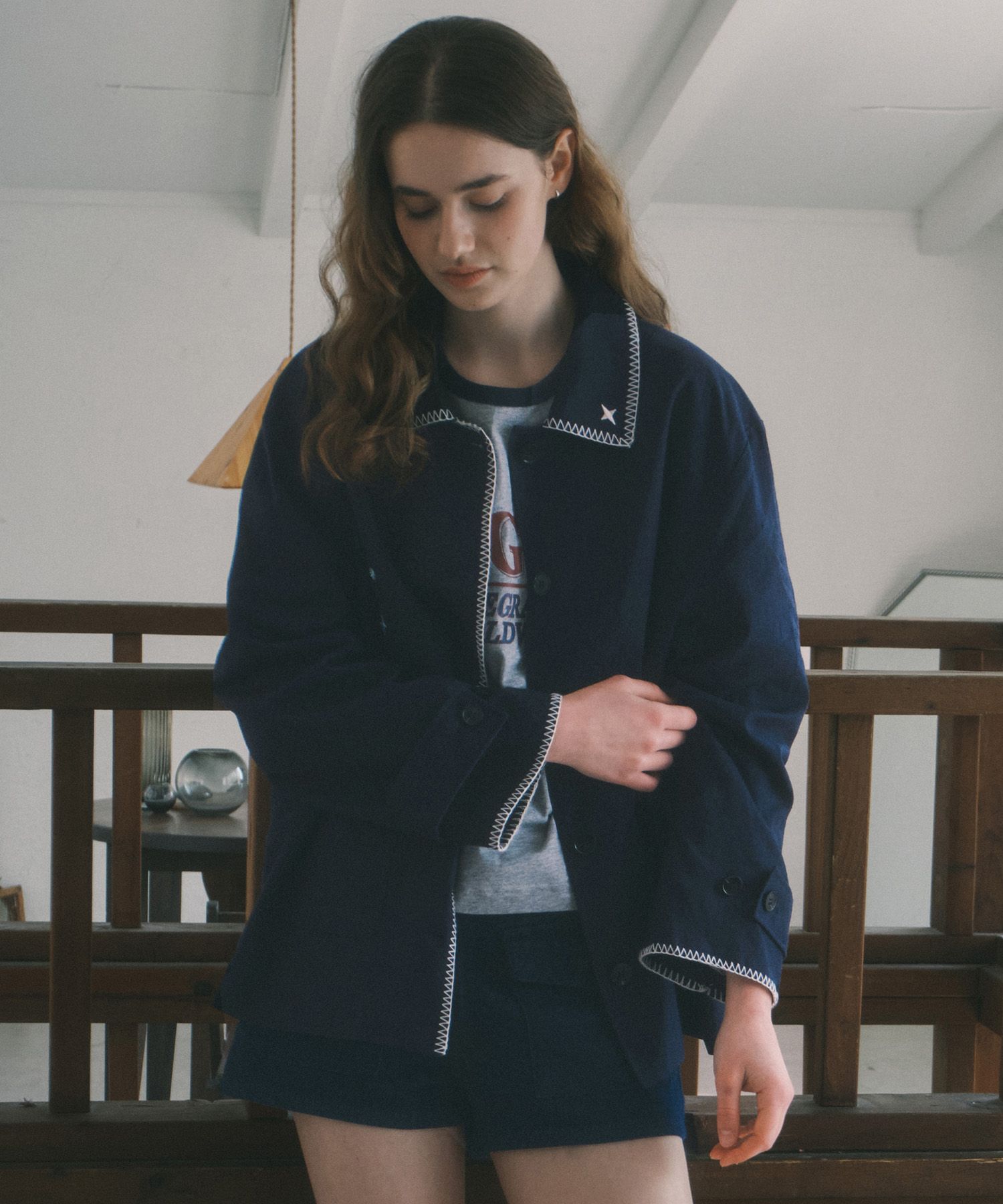 [CODEGRAPHY]25SS★韓国人気★(Women) Linen Cotton Half Jacket MUSINSA | Codegraphy (Women) Linen Cotton Half Jacket_Navy