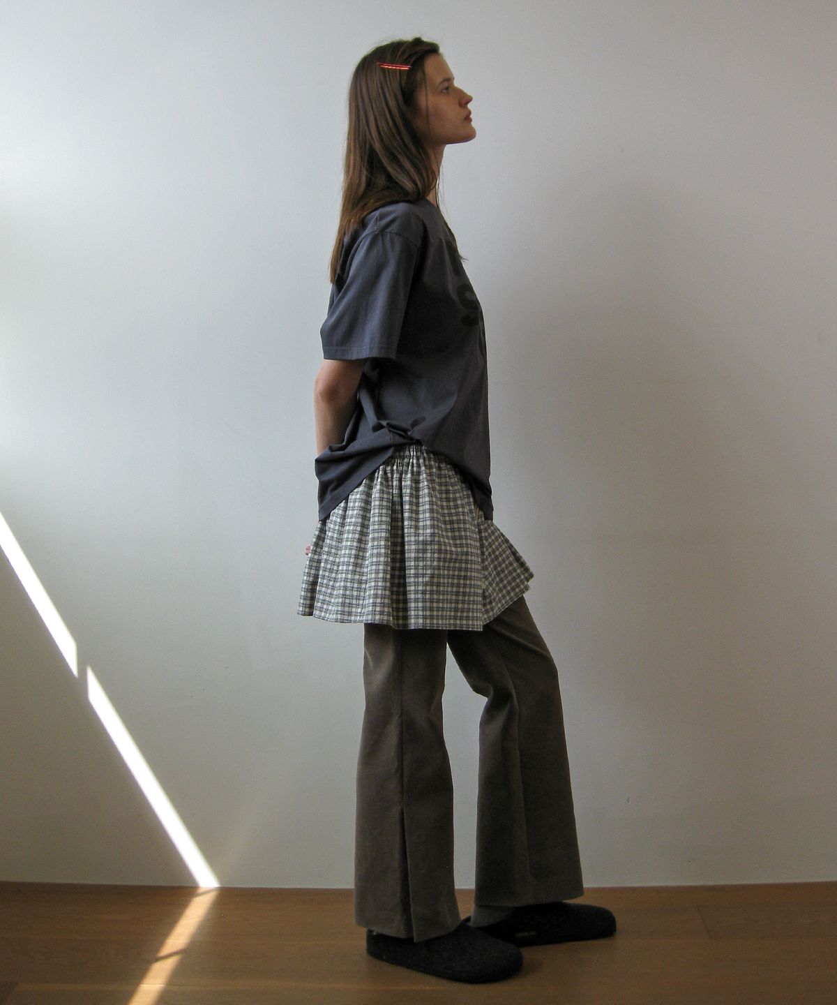 나츠(NAATS) Check layered skirt, black