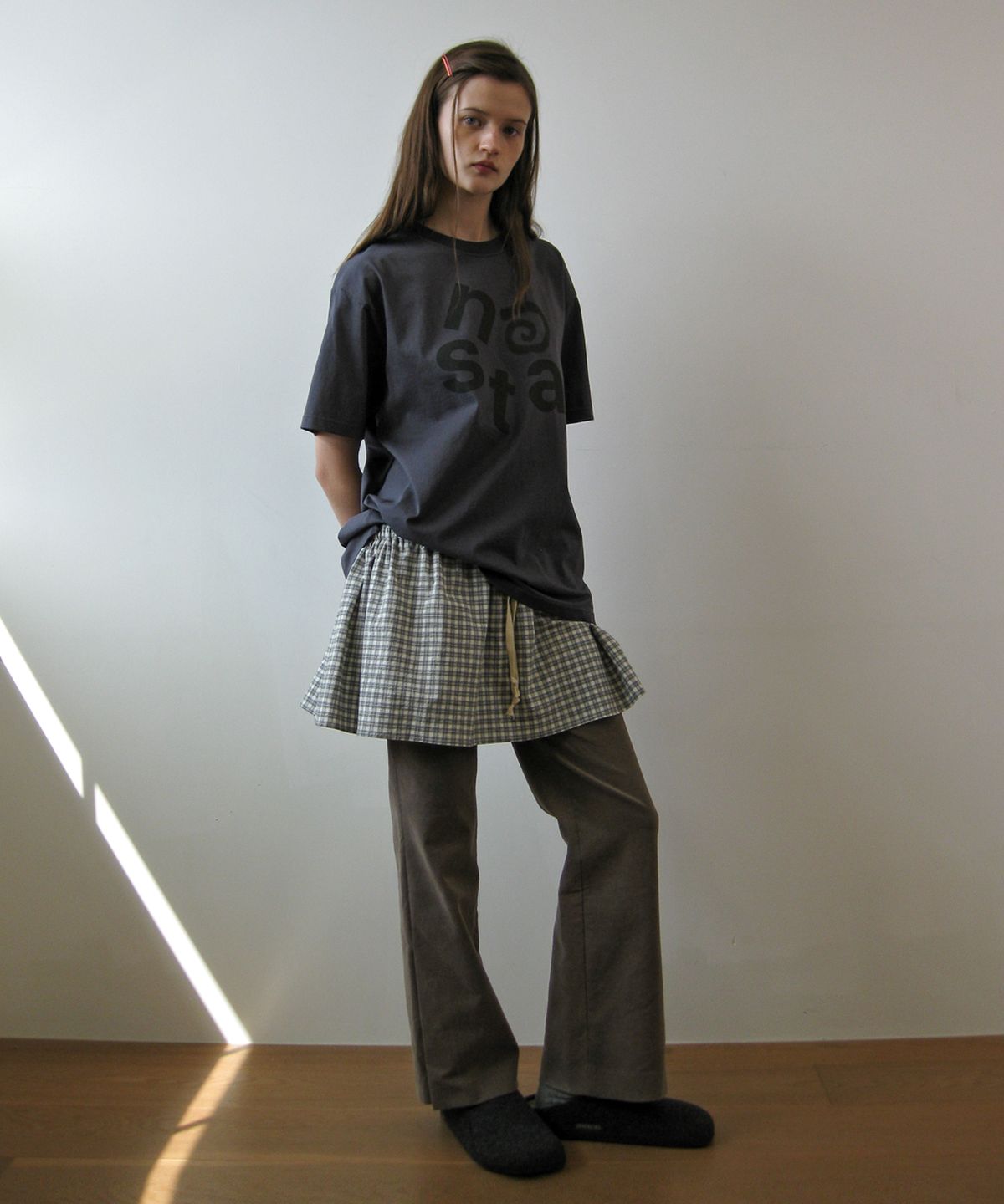 나츠(NAATS) Check layered skirt, black