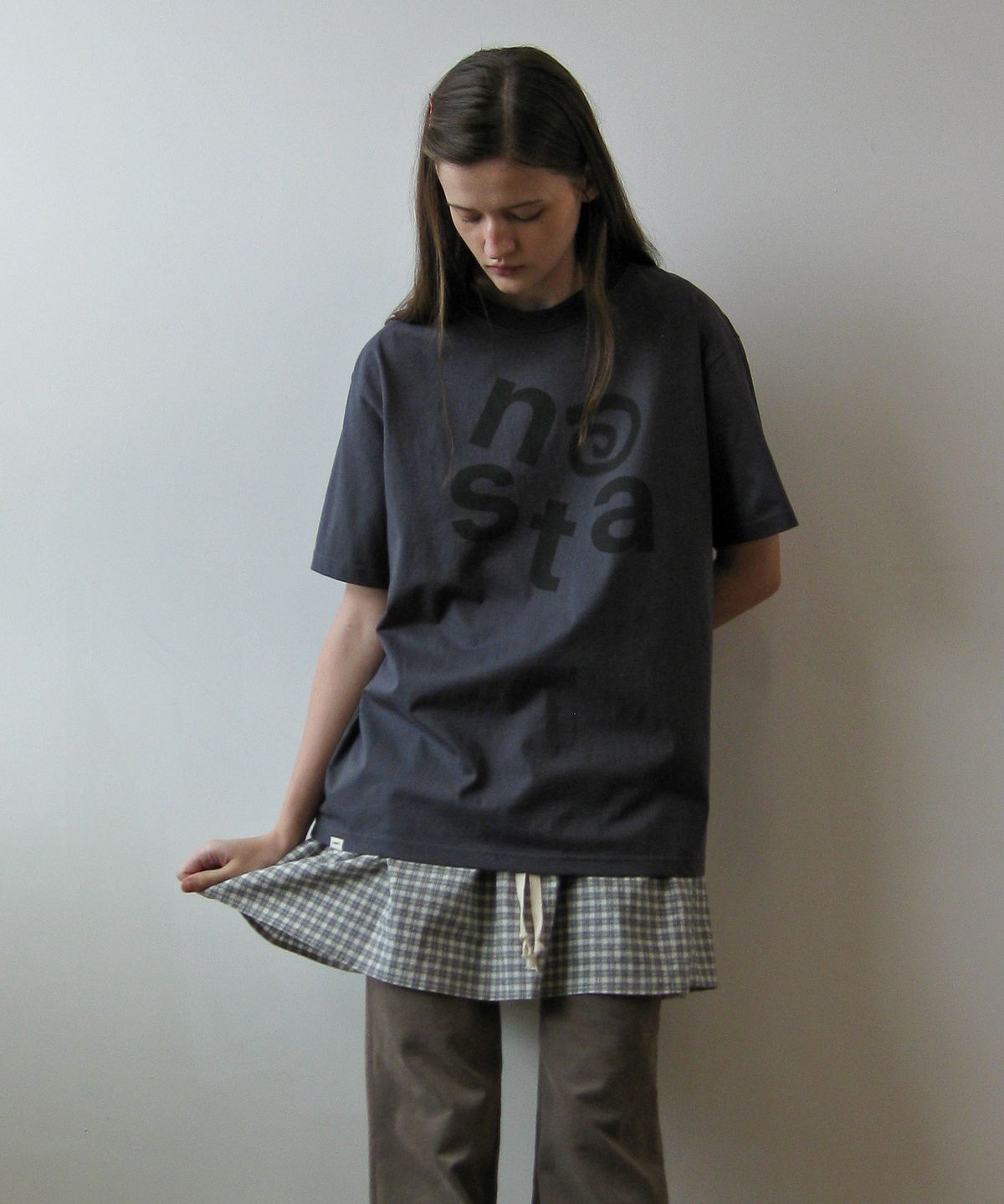 나츠(NAATS) Check layered skirt, black