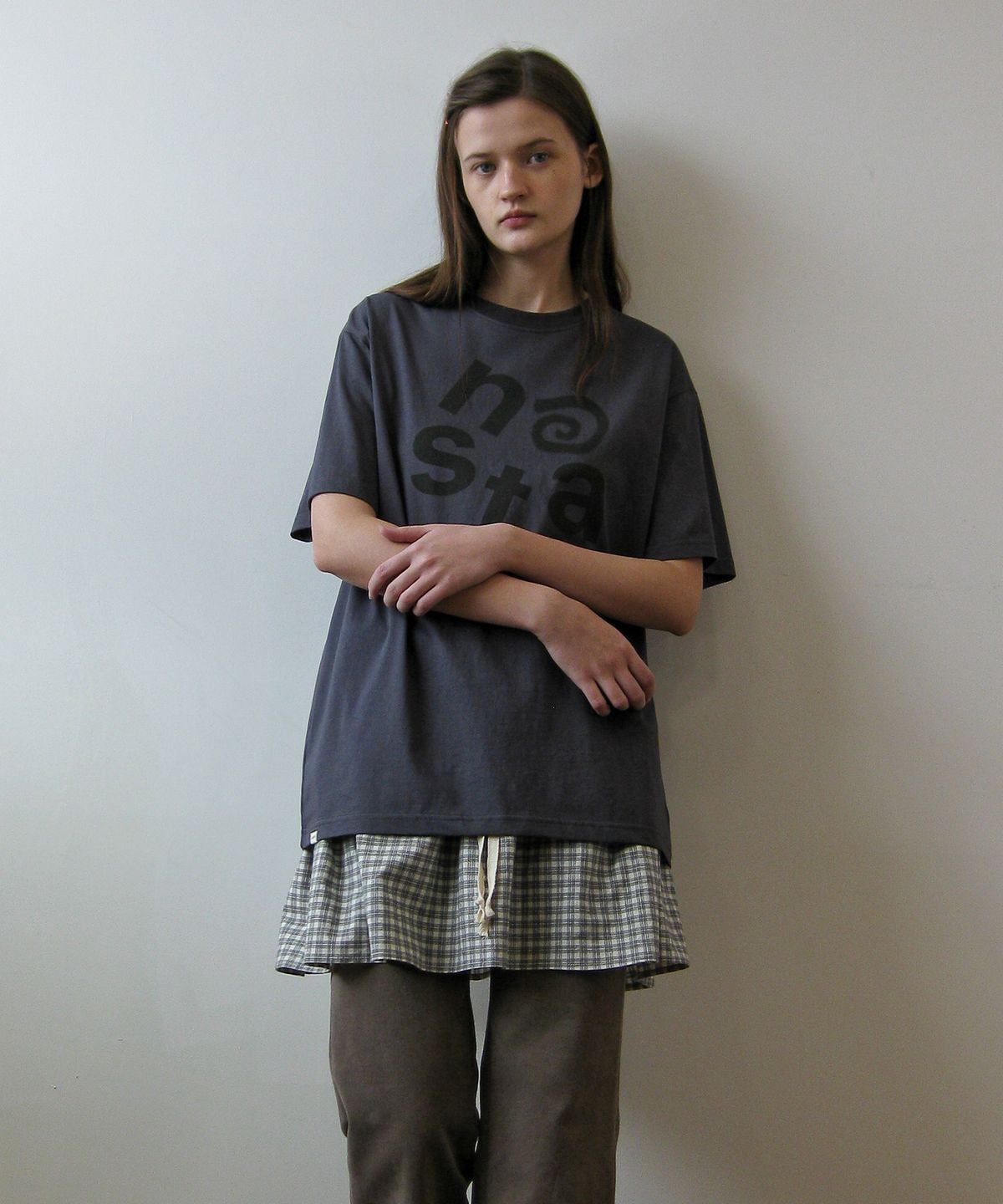 나츠(NAATS) Check layered skirt, black