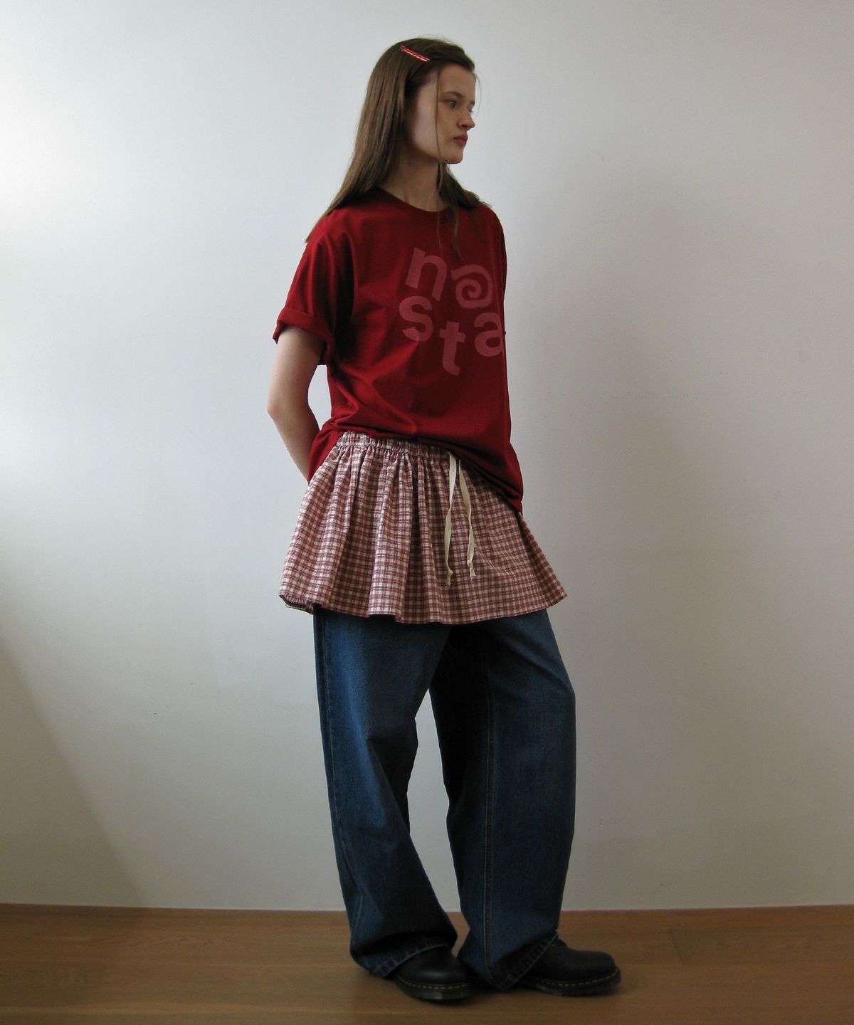 나츠(NAATS) Check layered skirt, red