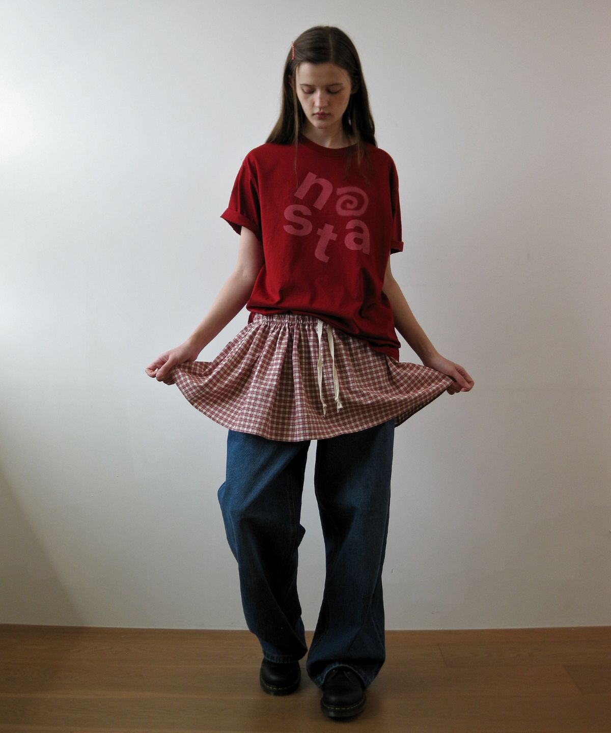 나츠(NAATS) Check layered skirt, red