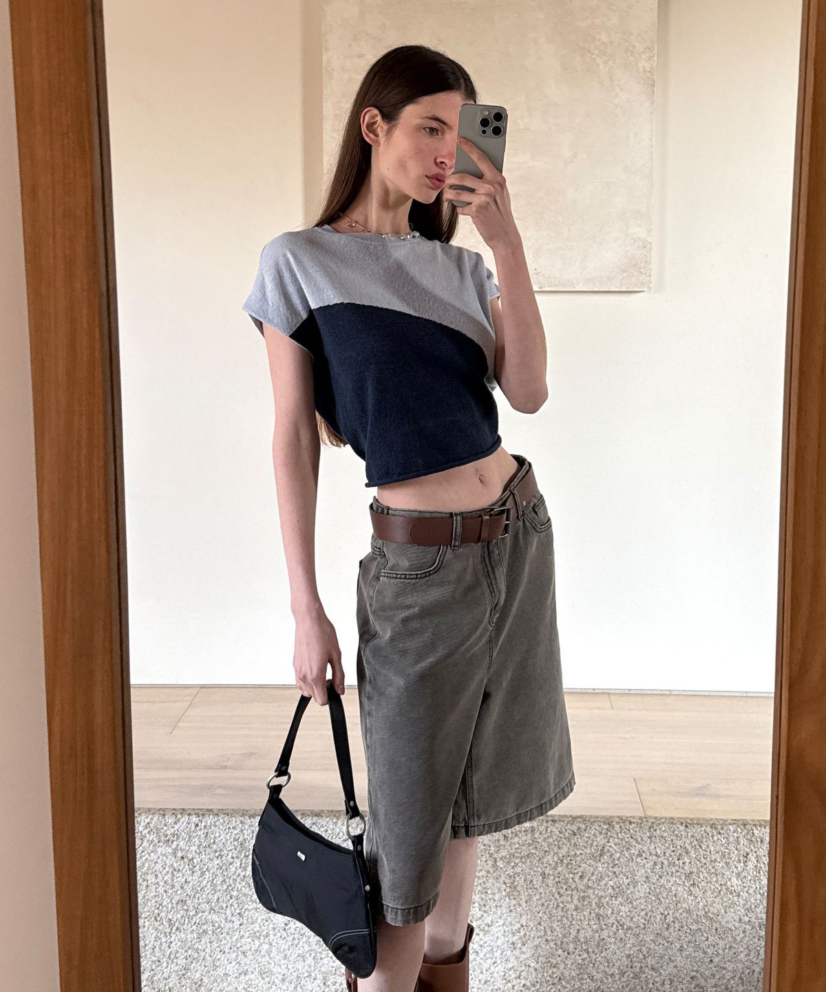 엔오르(EN OR) TWO TONE DRAWSTRING KNIT TOP - BLUE