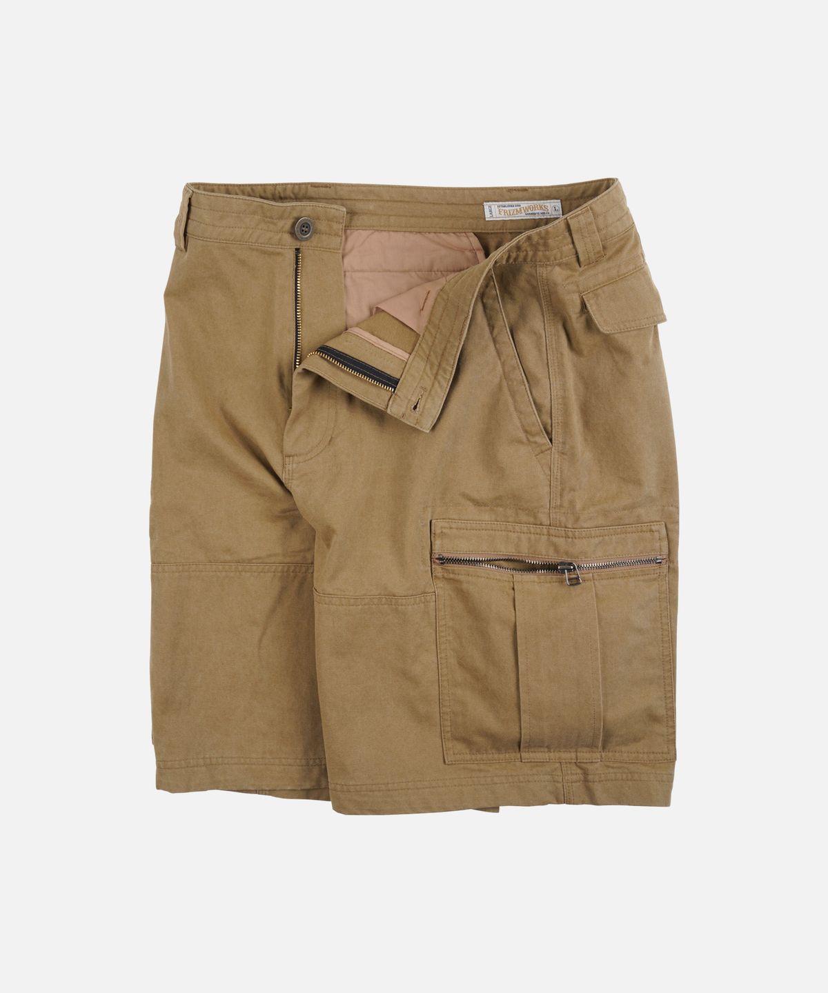 프리즘웍스(FRIZMWORKS) WASHED COTTON ZIP CARGO SHORTS _ BEIGE