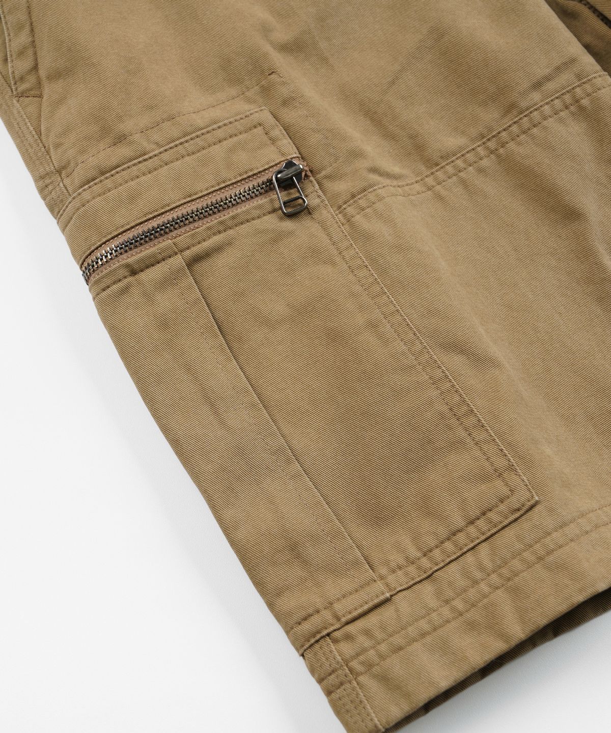 프리즘웍스(FRIZMWORKS) WASHED COTTON ZIP CARGO SHORTS _ BEIGE