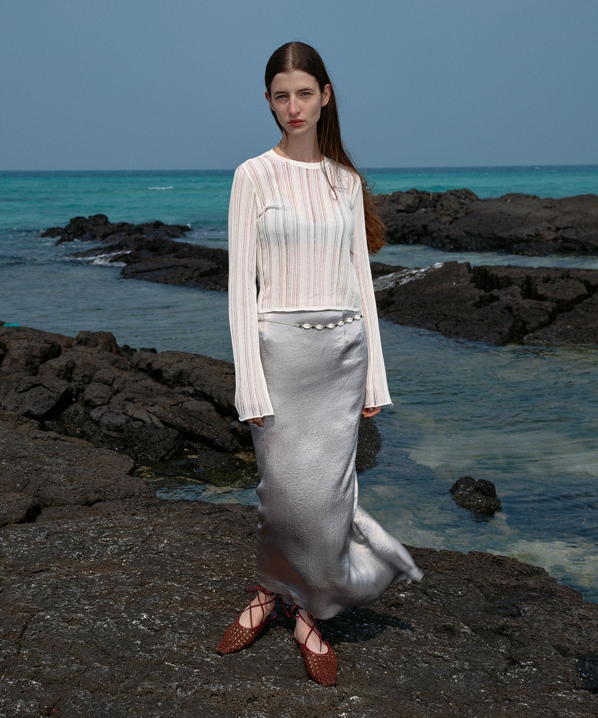 엔오르(EN OR) SCRATCH SEE-THROUGH SUMMER KNIT - WHITE
