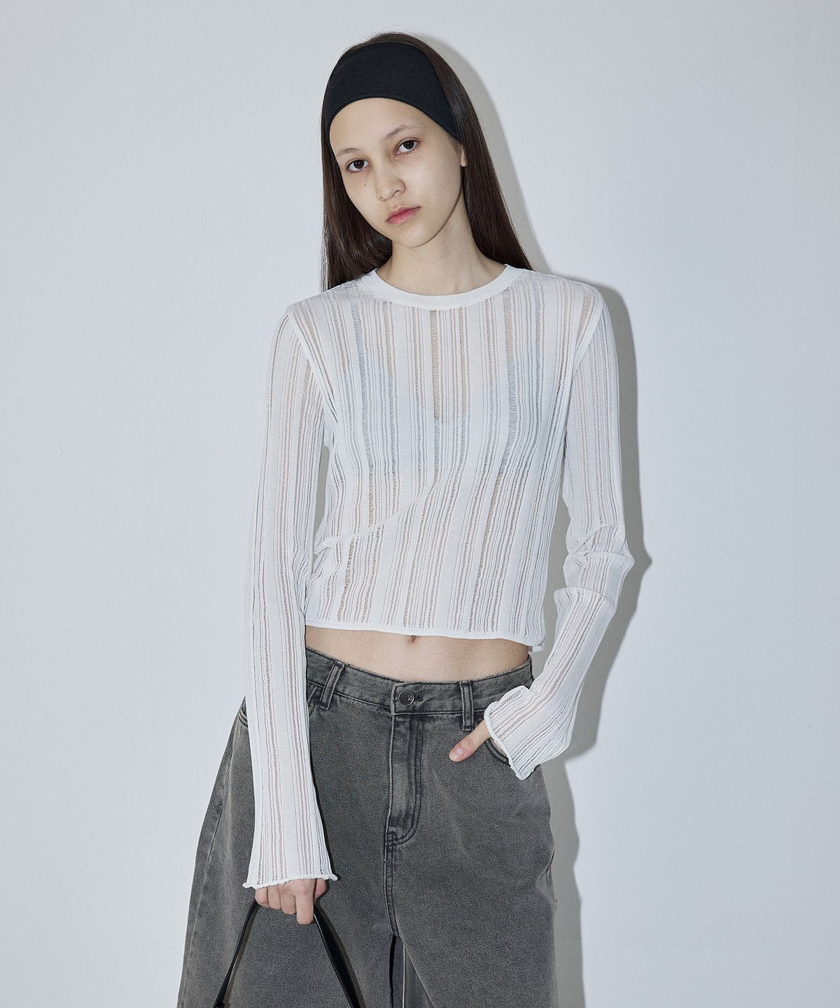 엔오르(EN OR) SCRATCH SEE-THROUGH SUMMER KNIT - WHITE