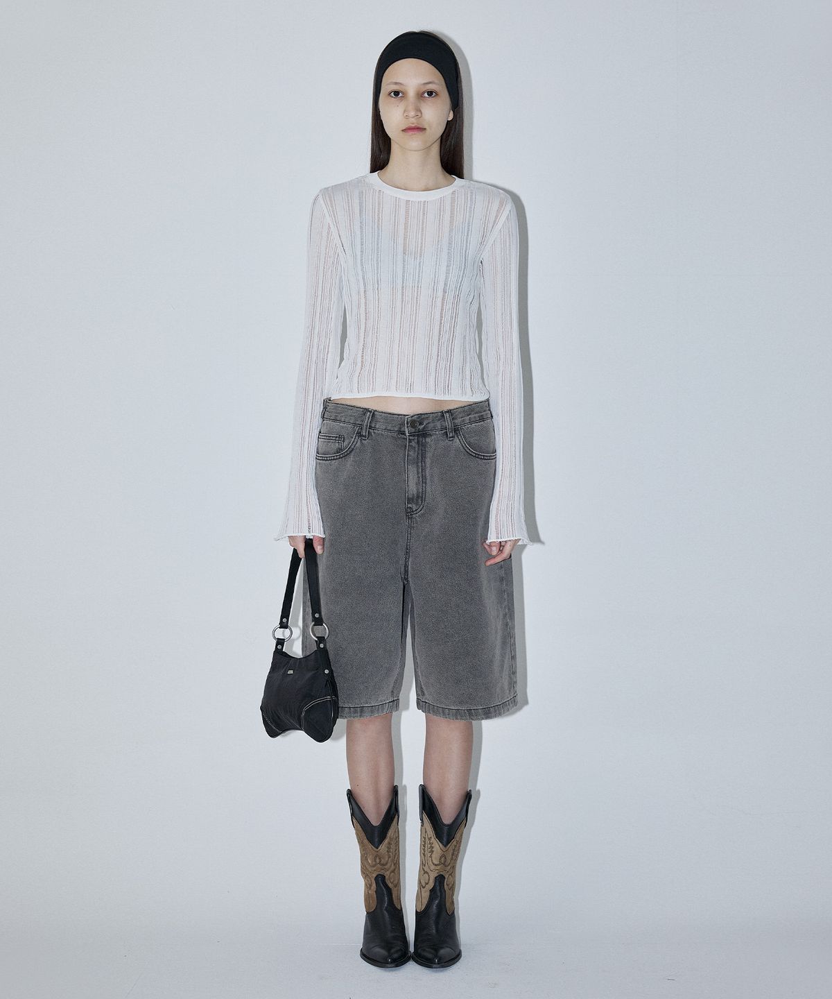 엔오르(EN OR) SCRATCH SEE-THROUGH SUMMER KNIT - WHITE