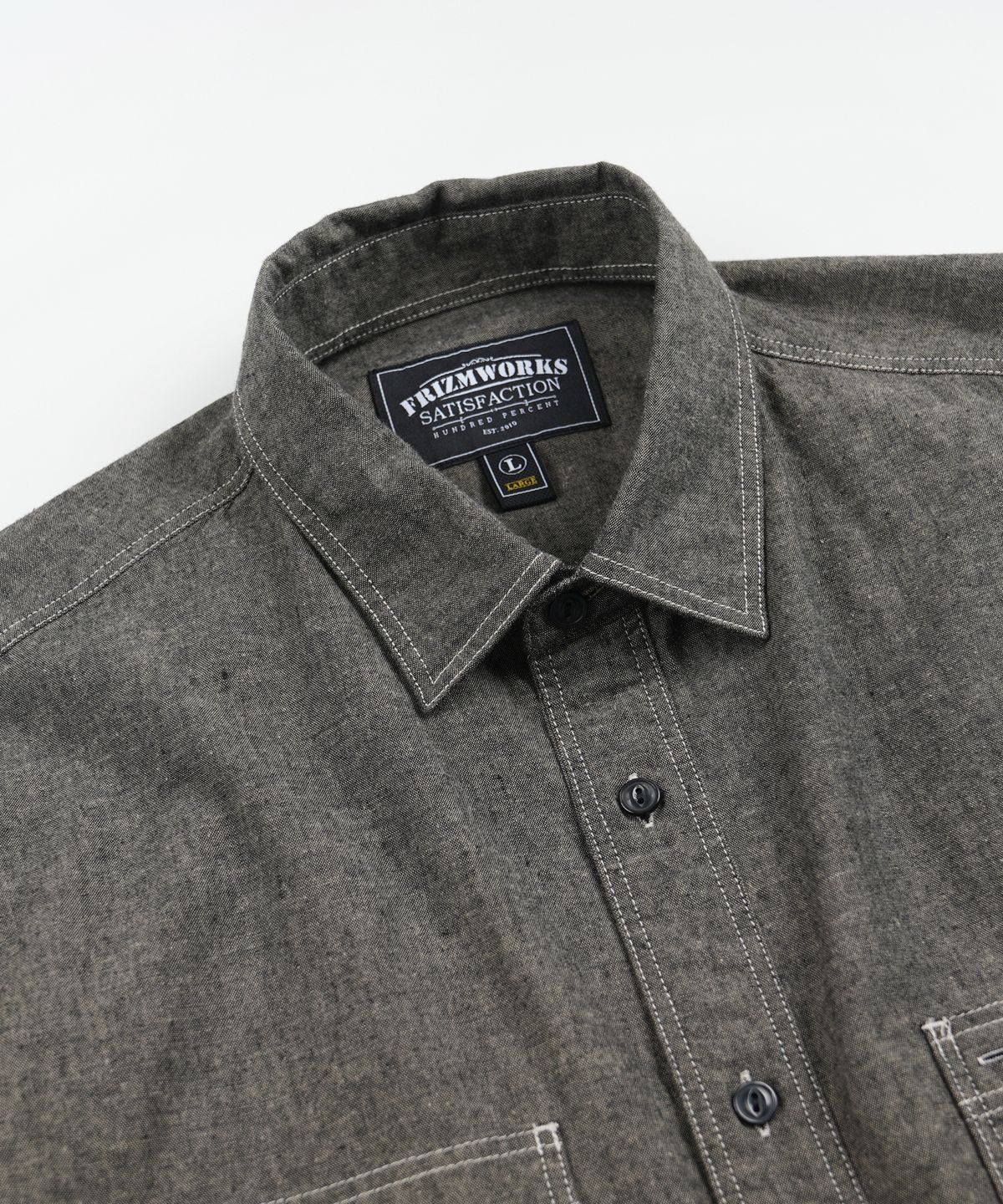 프리즘웍스(FRIZMWORKS) CHAMBRAY WORK HALF SHIRT _ BLACK