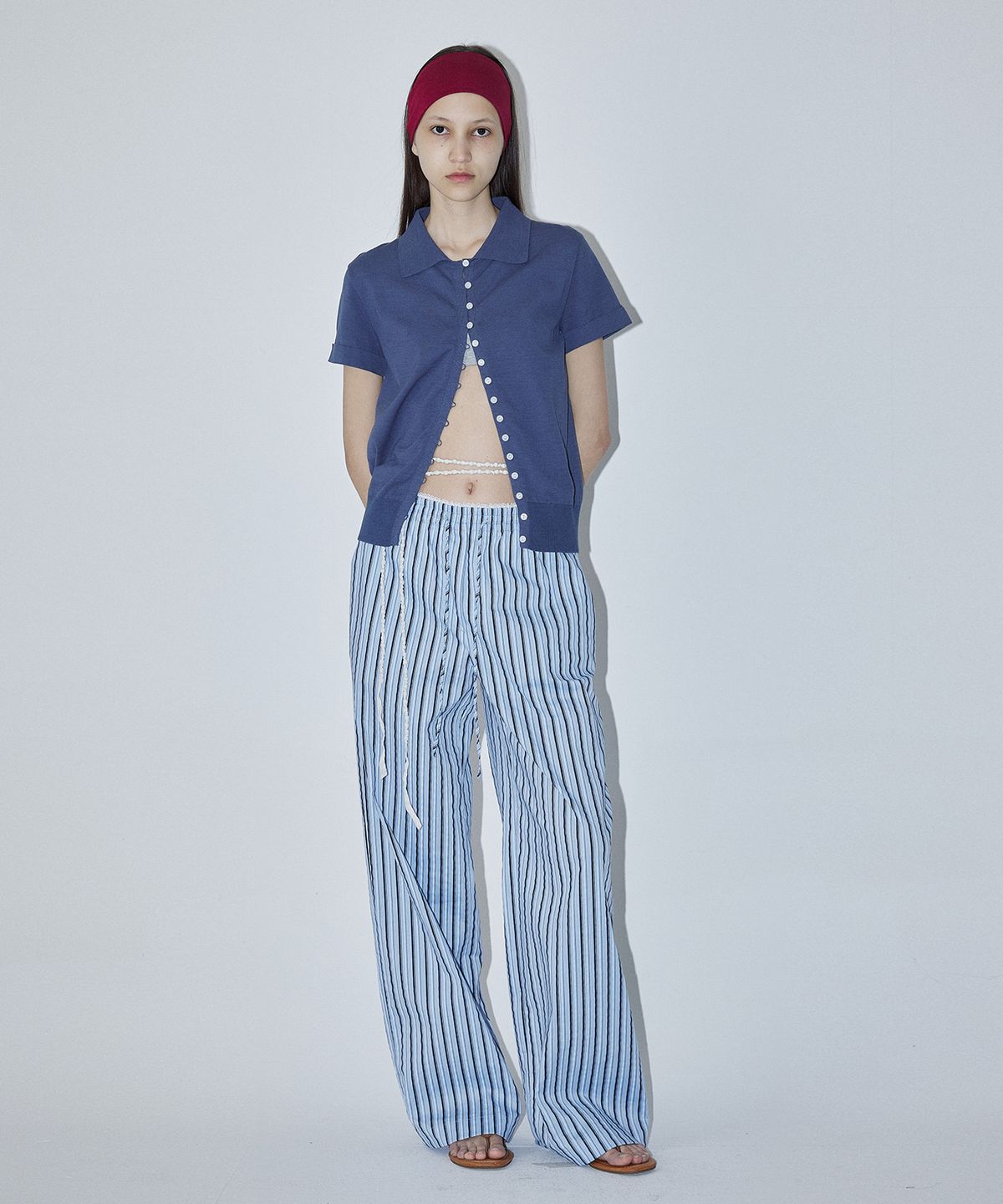 엔오르(EN OR) CONTRASTING BUTTONS SHIRT CARDIGAN - BLUE