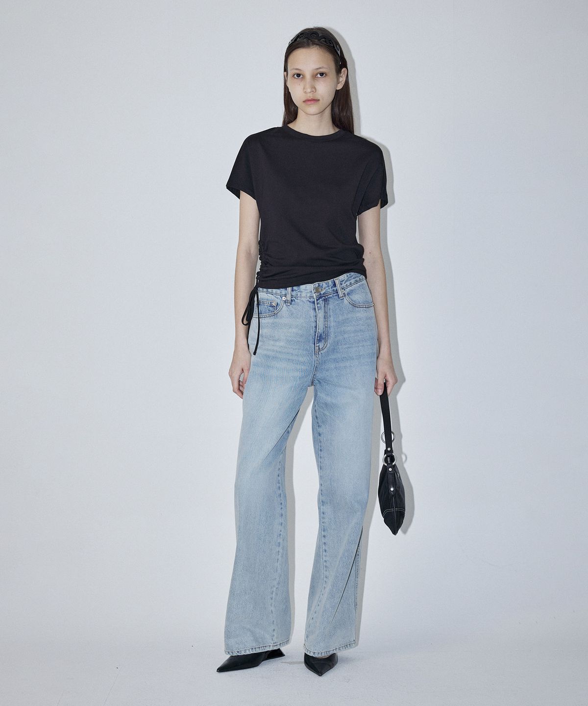 엔오르(EN OR) SIDE HOLE STRING T-SHIRT - BLACK