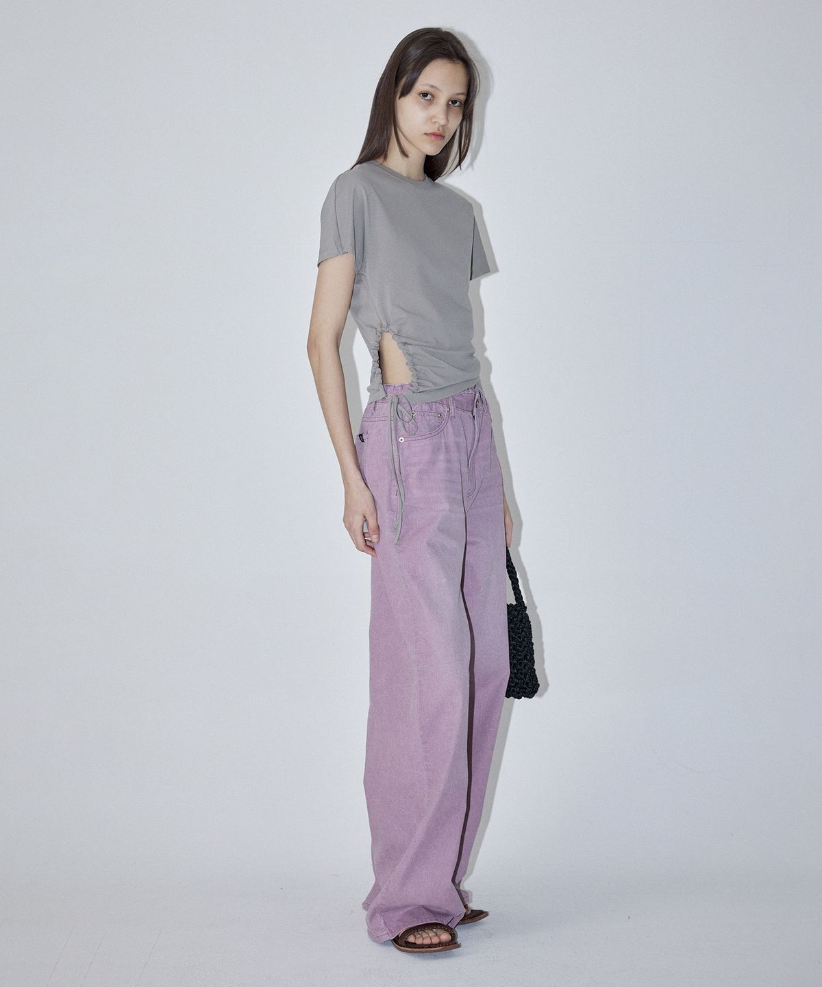 엔오르(EN OR) SIDE HOLE STRING T-SHIRT - BEIGE