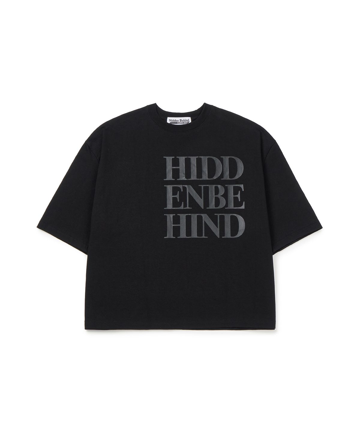 히든비하인드(HIDDEN BEHIND) 와이드 크롭 티셔츠 (블랙)