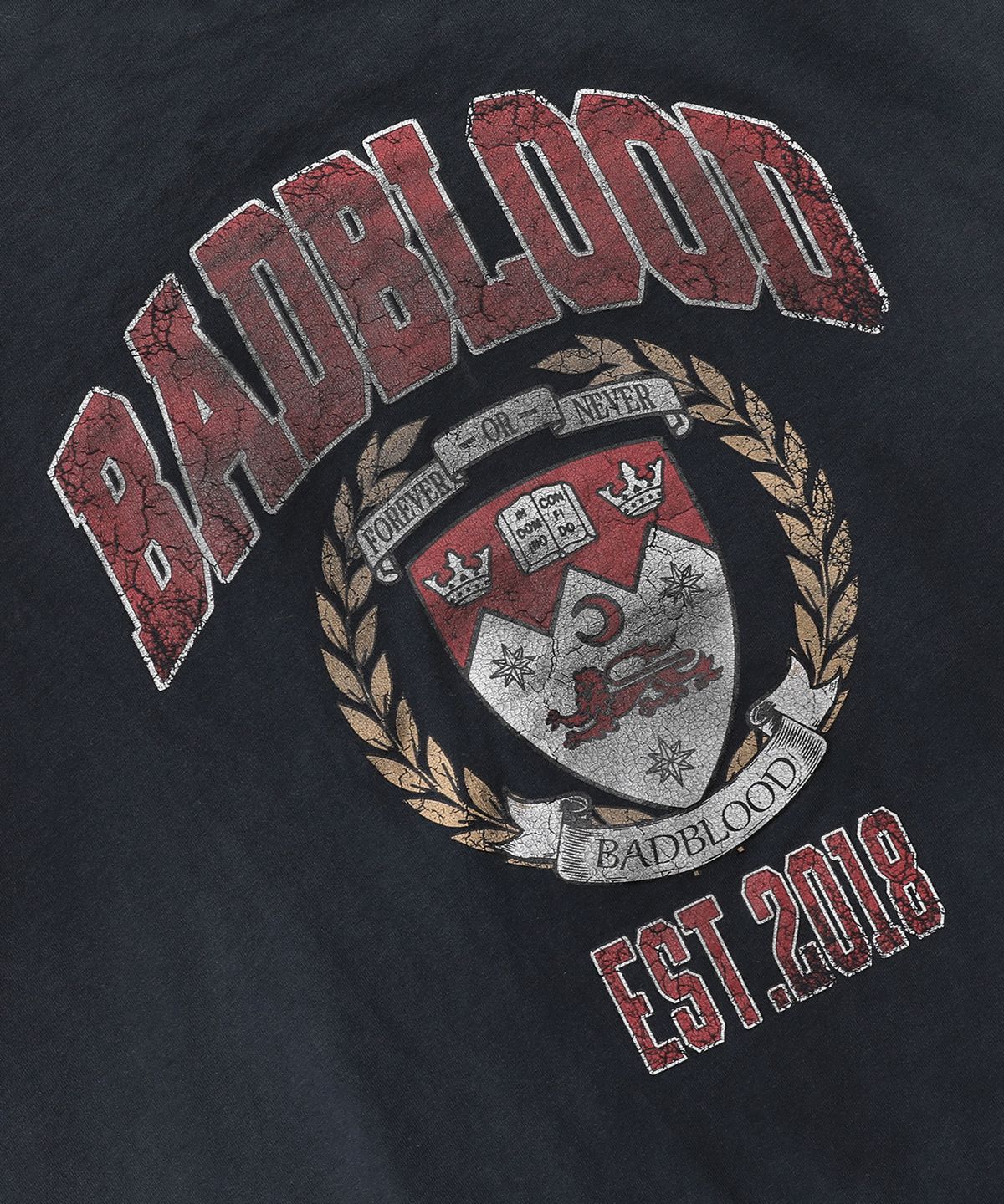 배드블러드(BADBLOOD) 워크샵 프린트 디스트레스드 티셔츠 - 네이비